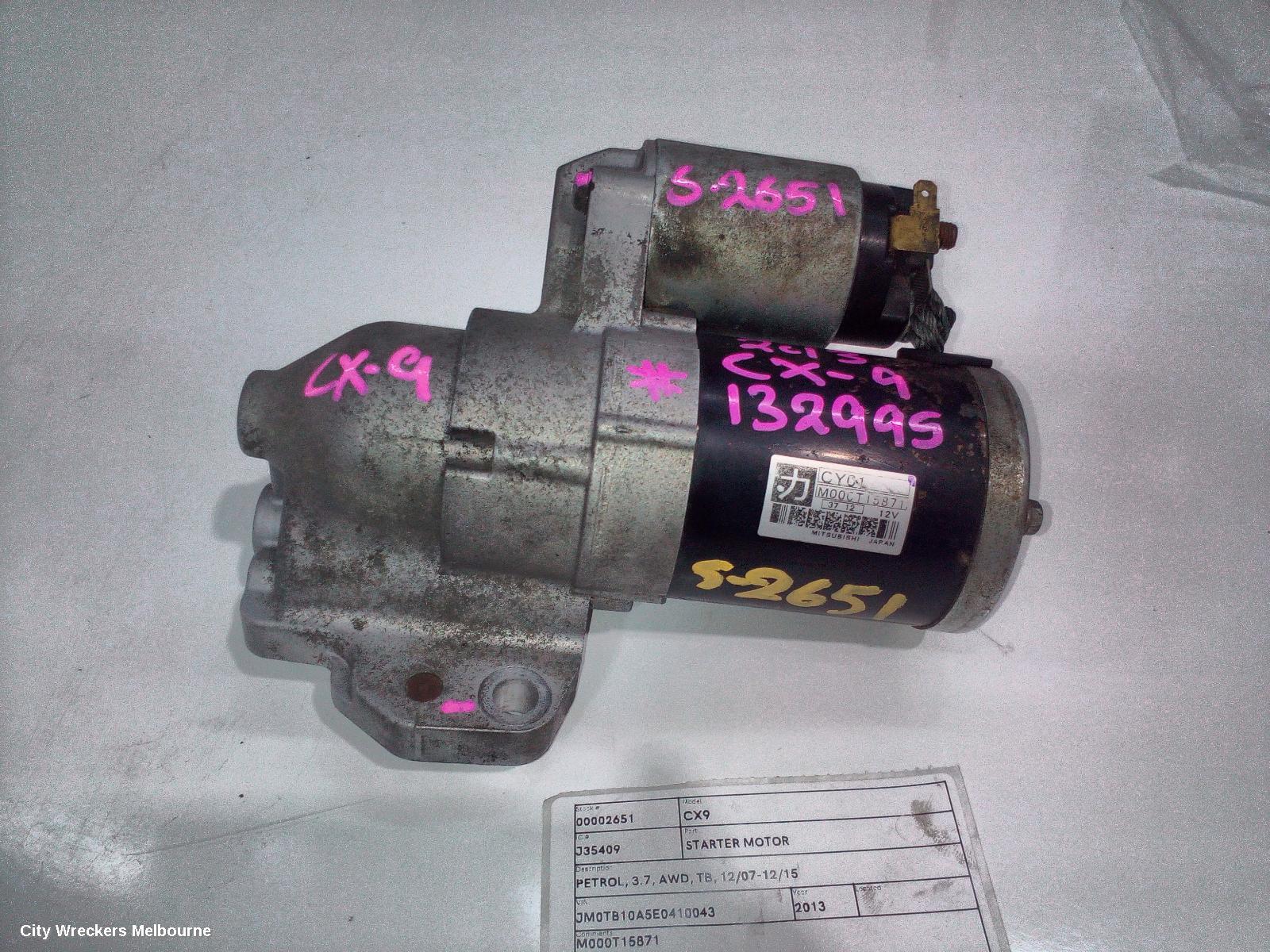 MAZDA CX9 STARTER, PETROL, 3.7, AWD, TB, 12/2007 - 12/2015 - Image 2