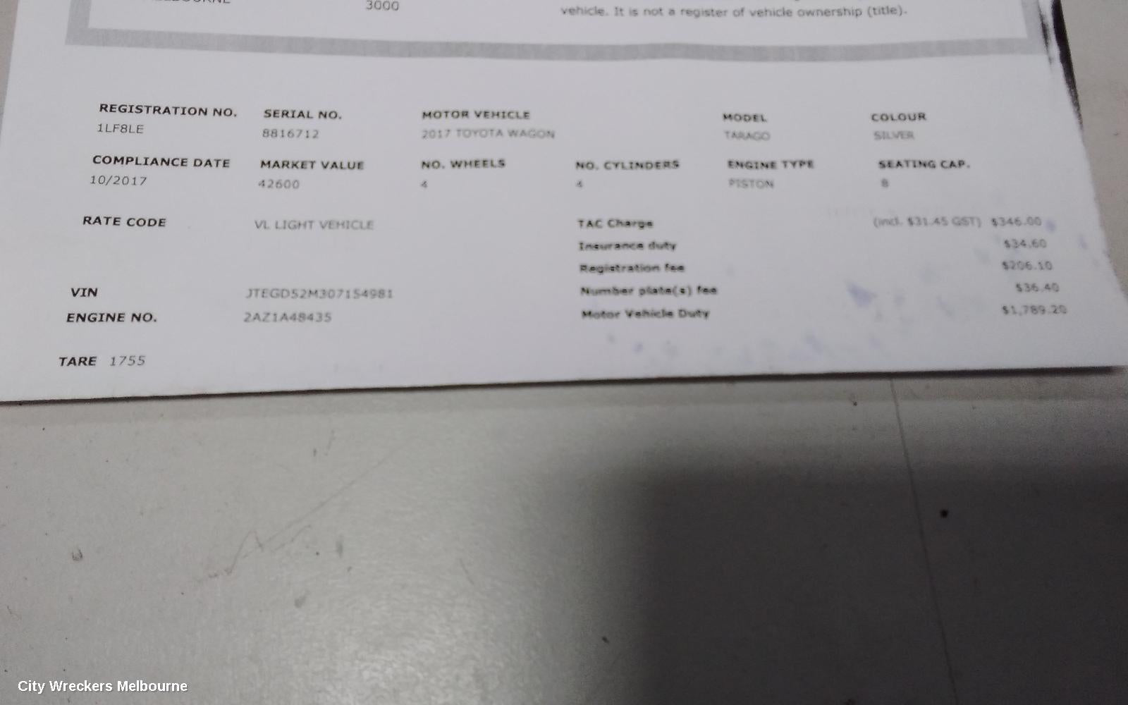TOYOTA TARAGO OWNERS HANDBOOK, ACR50R, 03/2006 - 06/2020 - Image 1
