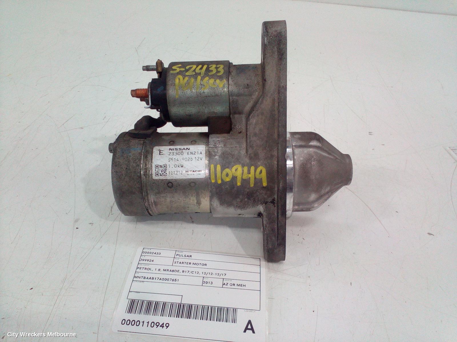 NISSAN PULSAR STARTER, PETROL, 1.8, MRA8DE, B17/C12, 12/2012 - 12/2017 - Image 1