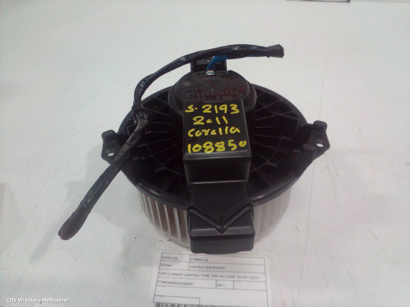 TOYOTA COROLLA HEATER FAN MOTOR, NON CLIMATE CONTROL TYPE, ZRE152/20153R, 03/2007 - 10/2013 - Image 1