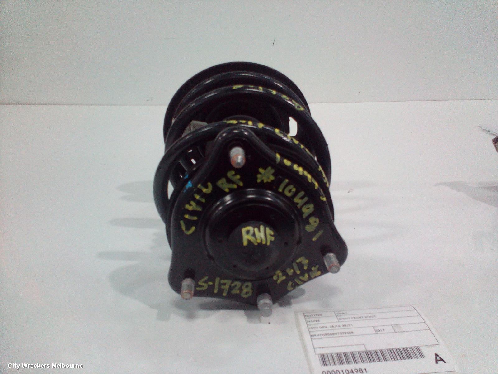 HONDA CIVIC RIGHT FRONT STRUT, 10TH GEN, 05/2016 - 08/2021 - Image 1