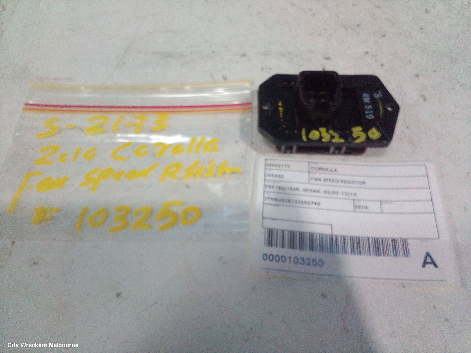 TOYOTA COROLLA FAN SPEED RESISTOR, ZRE152/20153R, SEDAN, 03/2007 - 12/2013 - Image 1