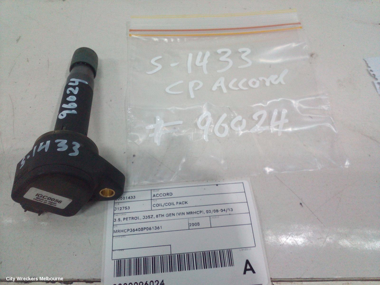 HONDA ACCORD COIL/COIL PACK, 3.5, PETROL, J35Z, 8TH GEN (VIN MRHCP), 02/2008 - 04/2013 - Image 3