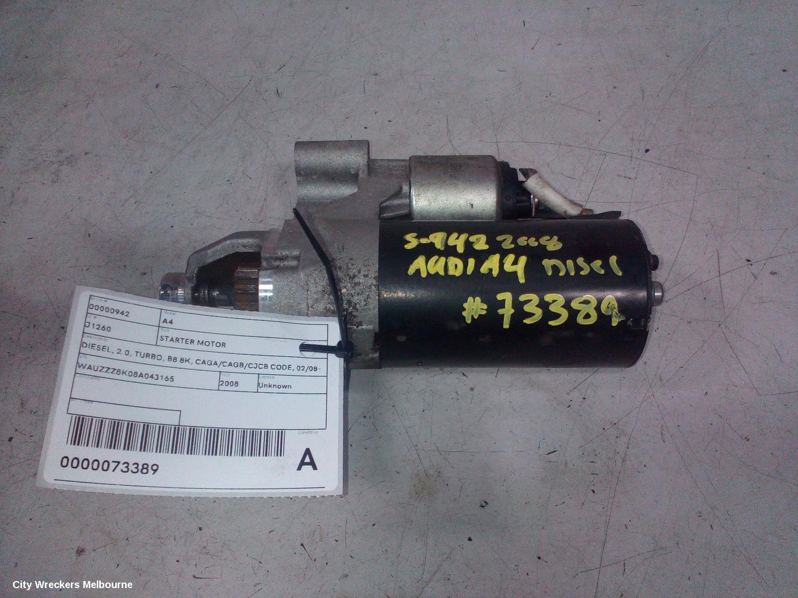 AUDI A4 STARTER, DIESEL, 2.0, TURBO, B8 8K, CAGA/CAGB/CJCB CODE, 02/2008 - 06/2012 - Image 1