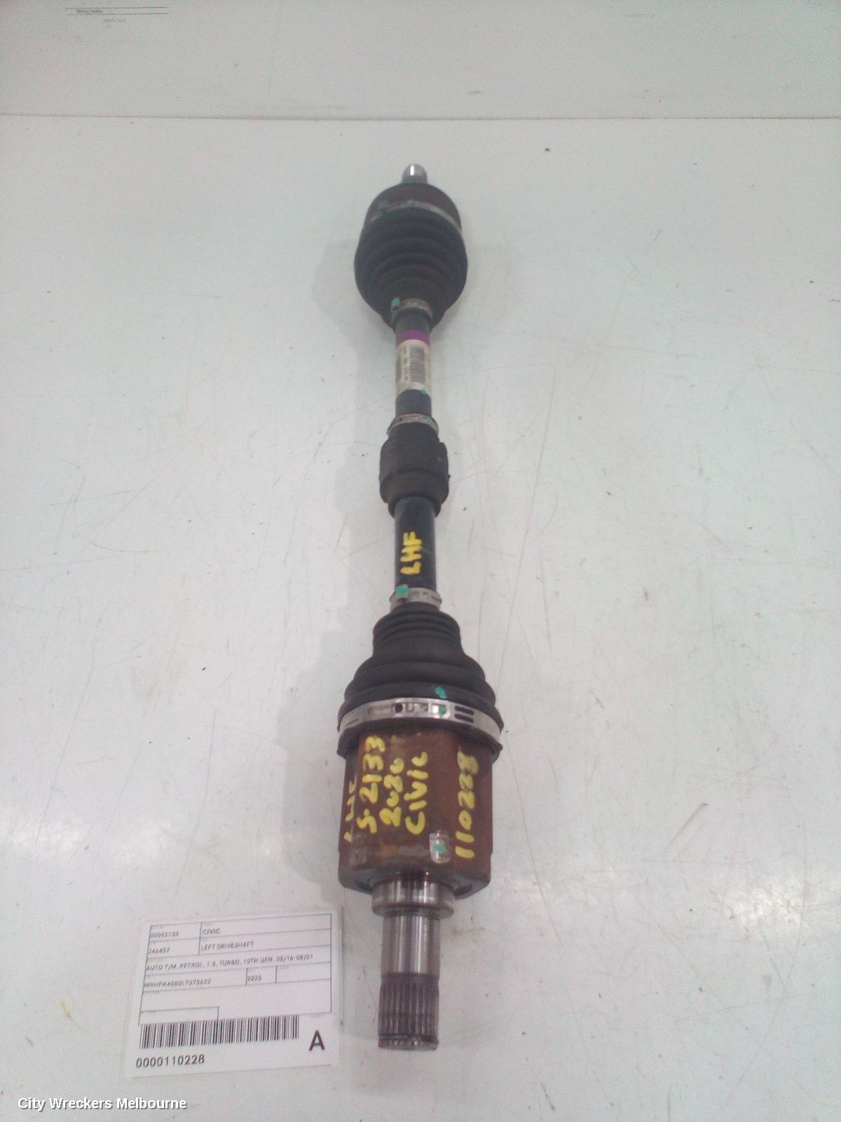 HONDA CIVIC LEFT DRIVESHAFT, AUTO T/M, PETROL, 1.5, TURBO, 10TH GEN, 05/2016 - 08/2021 - Image 2