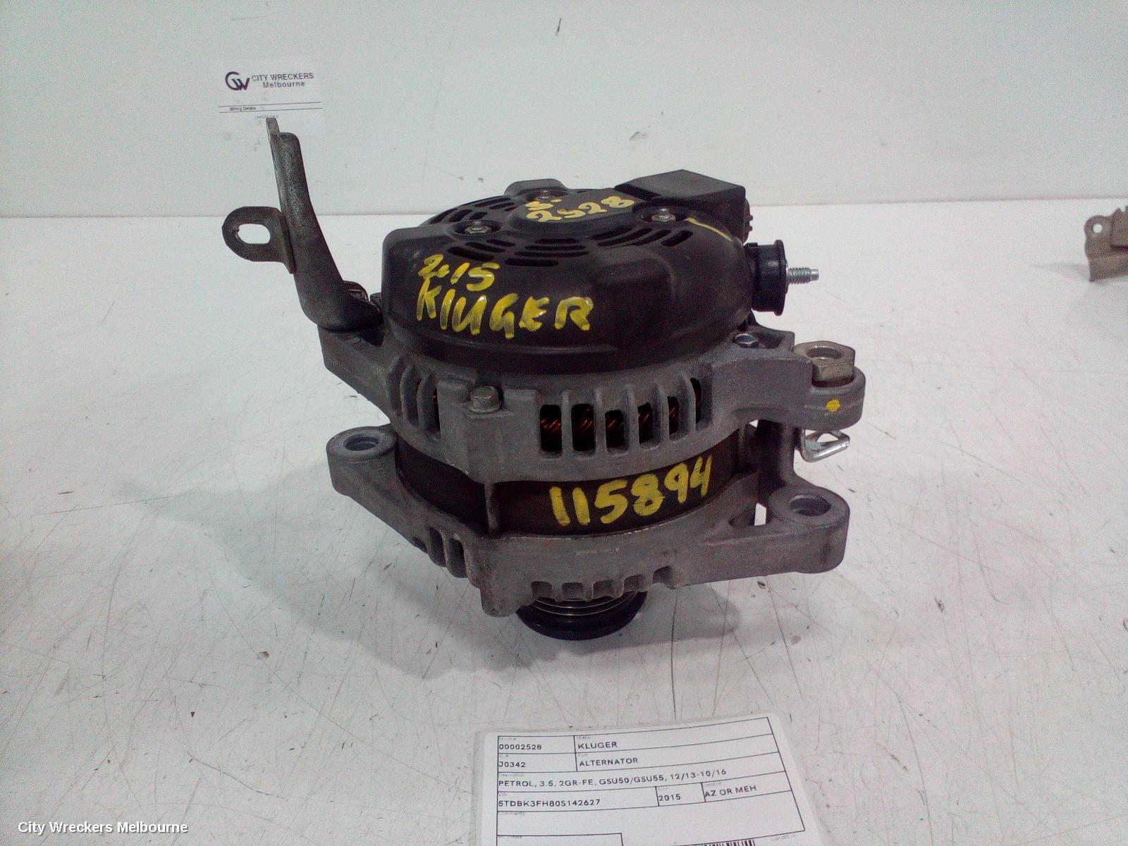 TOYOTA KLUGER ALTERNATOR, PETROL, 3.5, 2GR-FE, GSU50/GSU55, 12/2013 - 10/2016 - Image 1
