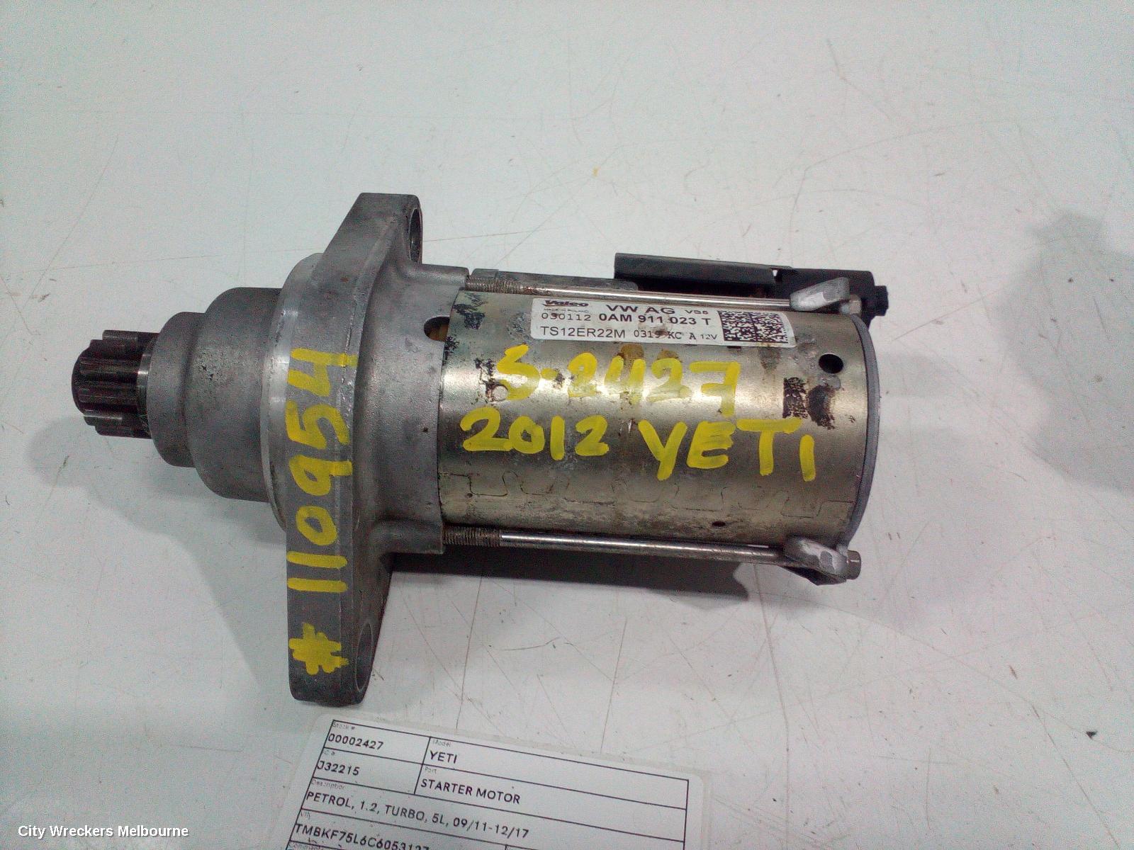 SKODA YETI STARTER, PETROL, 1.2, TURBO, 5L, 09/2011 - 12/2017 - Image 2