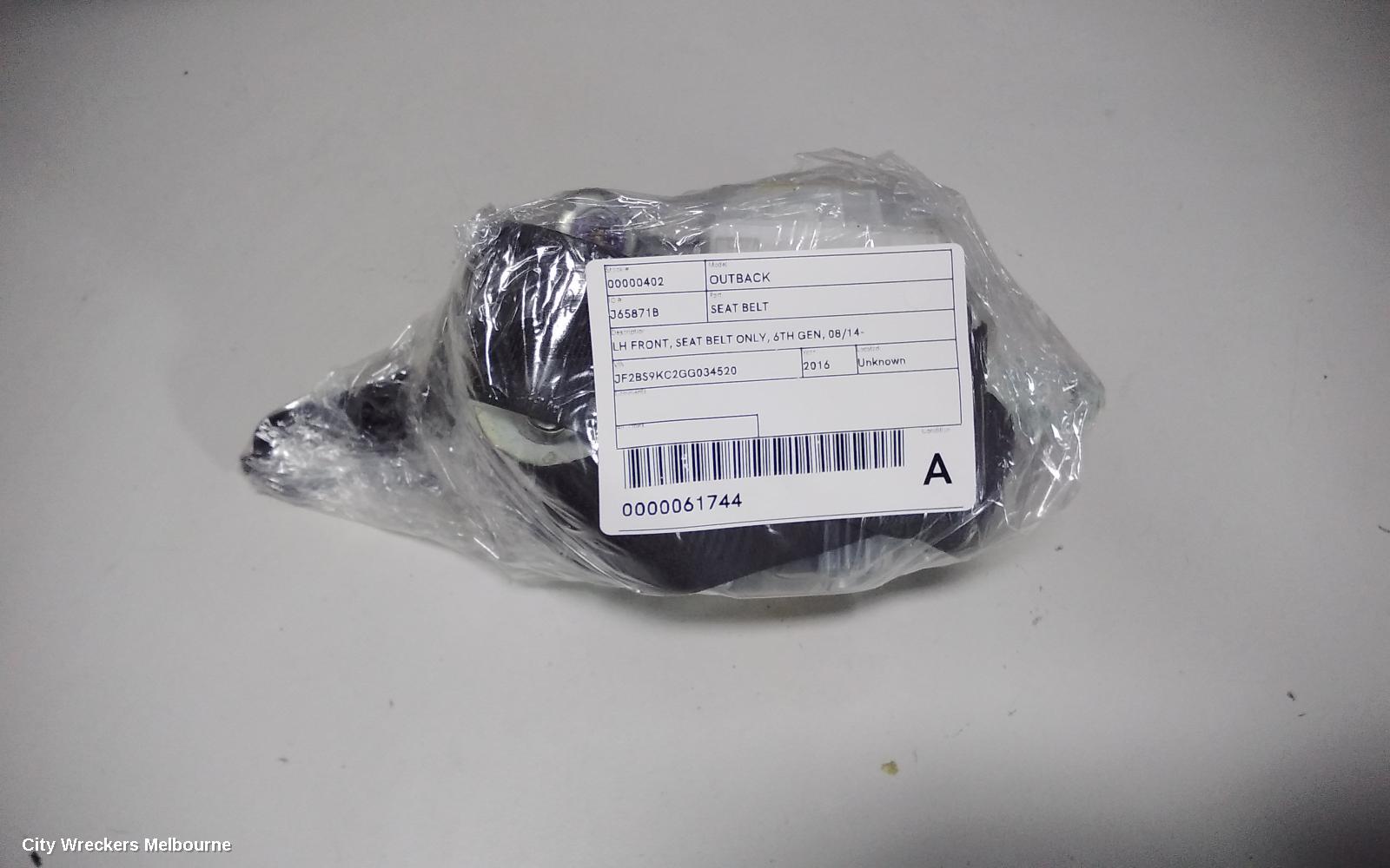 SUBARU OUTBACK SEATBELT/STALK, LH FRONT, SEAT BELT ONLY, 6TH GEN, 08/2014 ONWARDS - Image 3