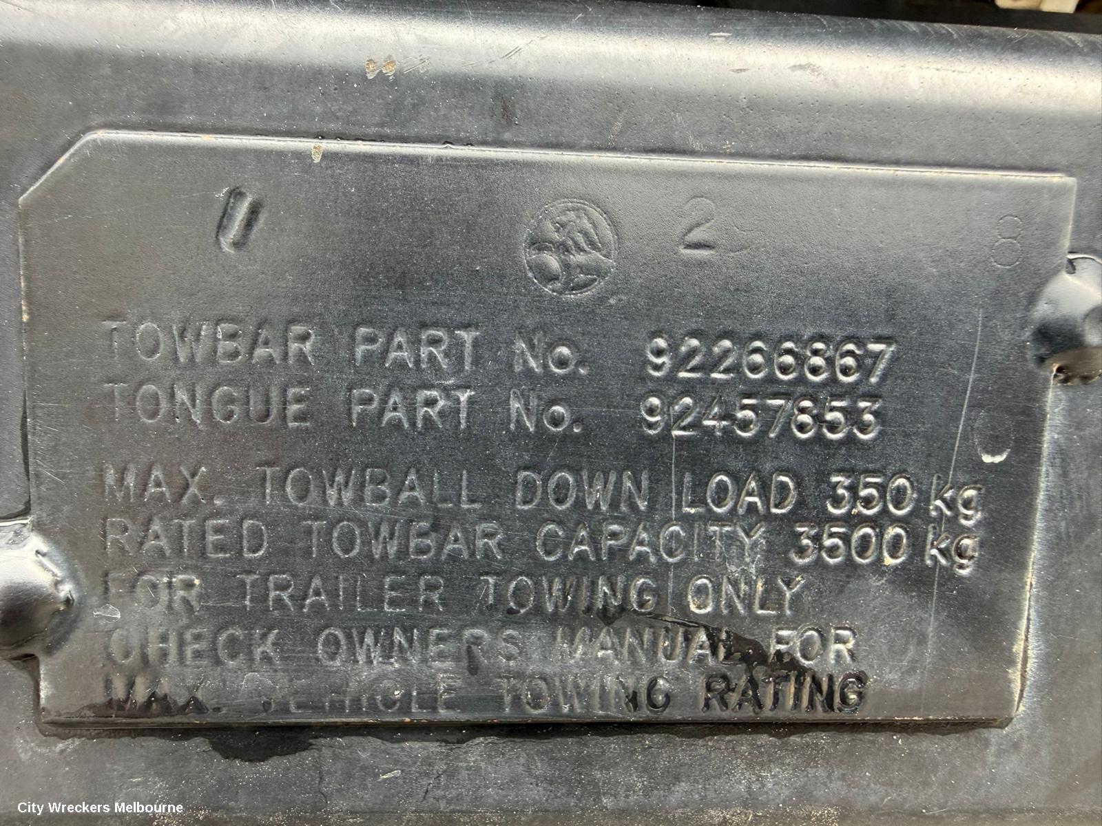 HOLDEN COLORADO TOWBAR, RG, NON STEP TYPE, 01/2012 - 12/2020 - Image 2