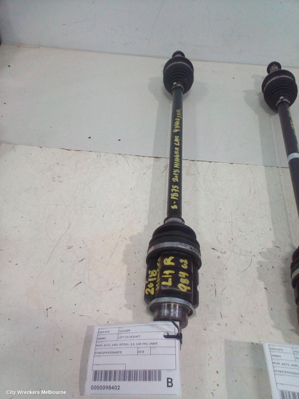 TOYOTA KLUGER LEFT DRIVESHAFT, REAR, AUTO, AWD, PETROL, 3.5, 2GR-FKS, UA80F, GSU50/GSU55, 11/2016 - 02/2021 - Image 2