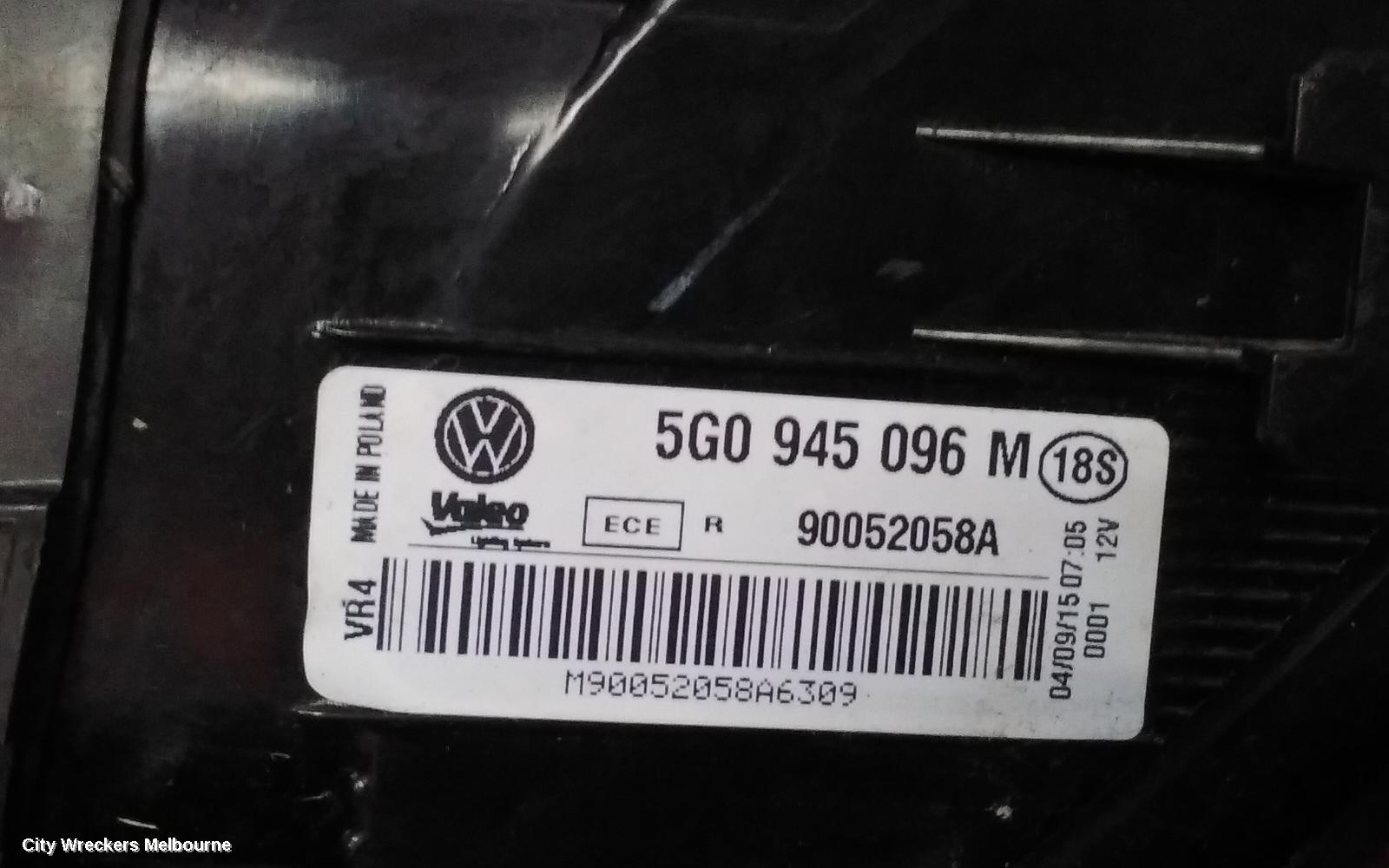 VOLKSWAGEN GOLF RIGHT TAILLIGHT, GEN 7, HATCH, STANDARD, TRENDLINE/COMFORTLINE, NON LED TYPE, NON TINTED TYPE, 12/2012 - 03/2017 - Image 2