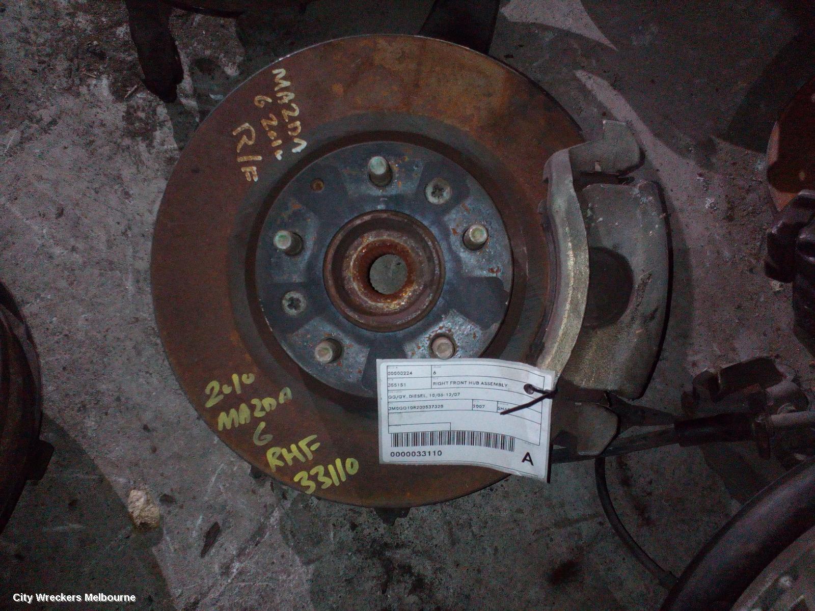 MAZDA 6 RIGHT FRONT HUB ASSEMBLY, GG/GY, DIESEL, 10/2006 - 12/2007 - Image 1
