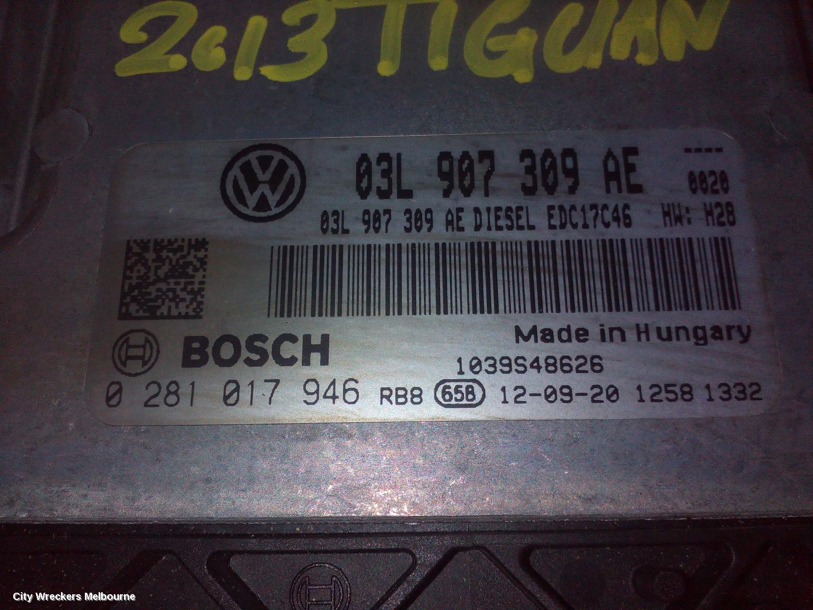 VOLKSWAGEN TIGUAN ECU, ENGINE ECU, DIESEL, 2.0, AUTO, ECU ONLY, 5N, 05/2008 - 08/2016 - Image 1