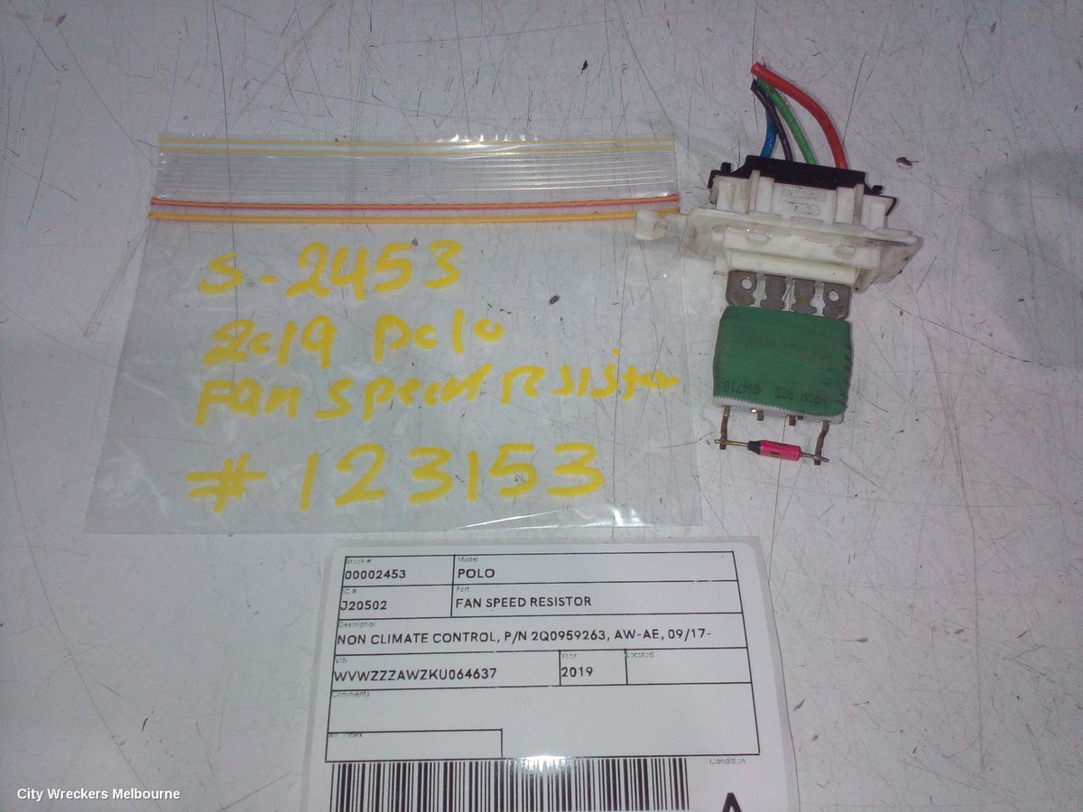 VOLKSWAGEN POLO FAN SPEED RESISTOR, NON CLIMATE CONTROL, P/N 2Q0959263, AW-AE, 09/2017 ONWARDS - Image 2
