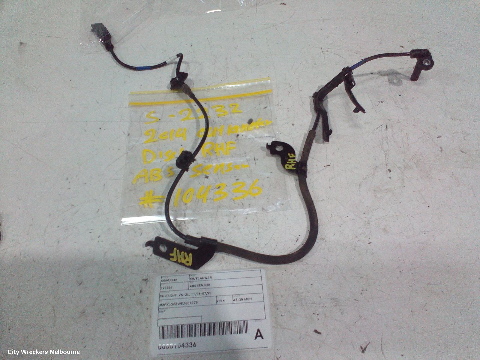 MITSUBISHI OUTLANDER ABS SENSOR, RH FRONT, ZG-ZL, 11/2006 - 07/2021 - Image 2