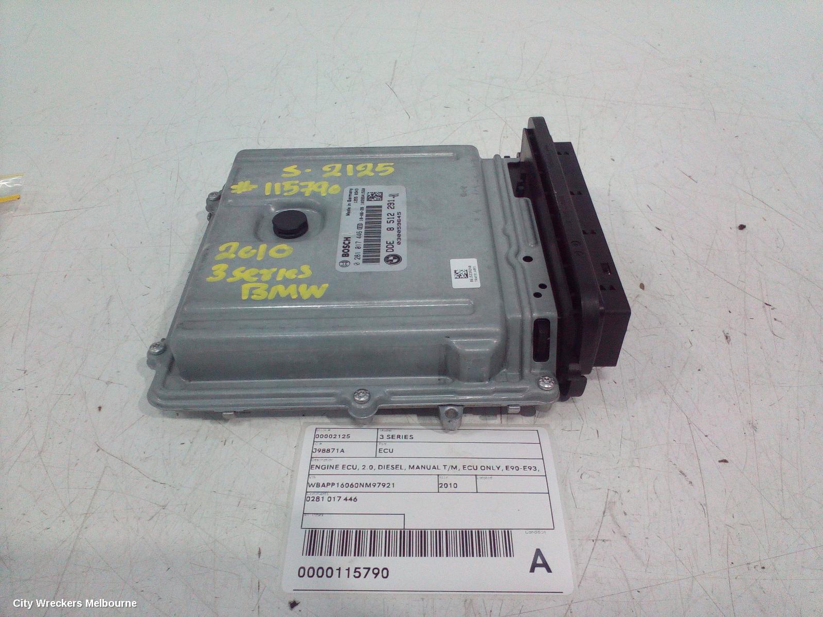 BMW 3 SERIES ECU, ENGINE ECU, 2.0, DIESEL, MANUAL T/M, ECU ONLY, E90-E93, 03/2005 - 09/2013 - Image 1