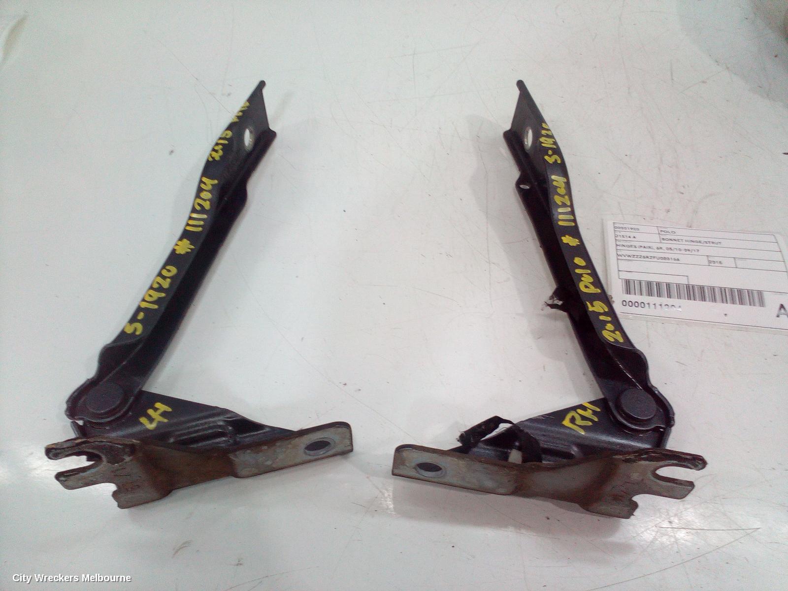 VOLKSWAGEN POLO BONNET HINGE/STRUT, HINGES (PAIR), 6R, 05/2010 - 09/2017 - Image 1