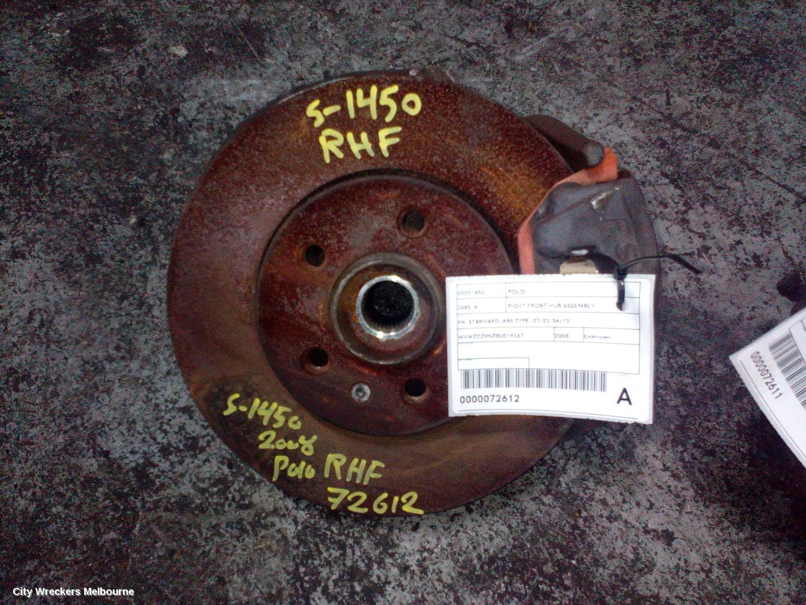 VOLKSWAGEN POLO RIGHT FRONT HUB ASSEMBLY, 9N, STANDARD, NON ABS TYPE, 07/2002 - 04/2010 - Image 1