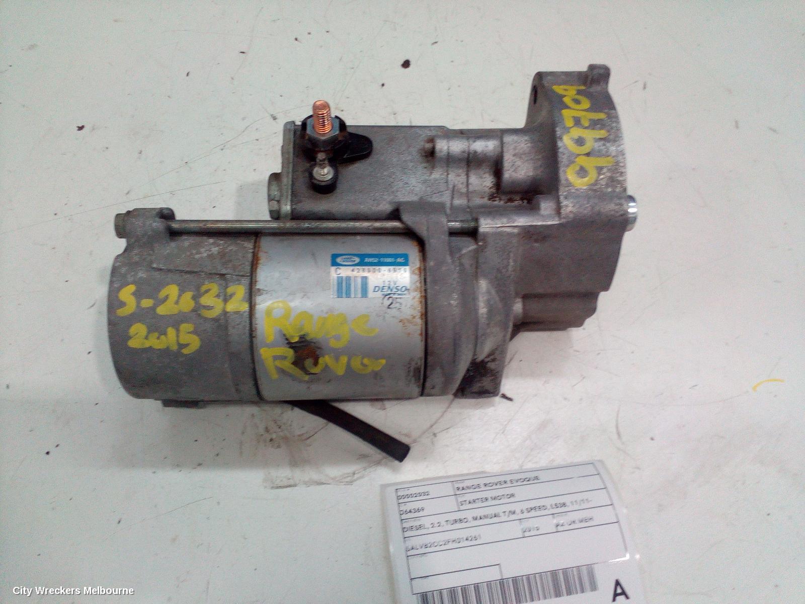 LAND ROVER RANGEROVER EVOQUE STARTER, DIESEL, 2.2, TURBO, MANUAL T/M, 6 SPEED, L538, 11/2011 - 08/2015 - Image 1