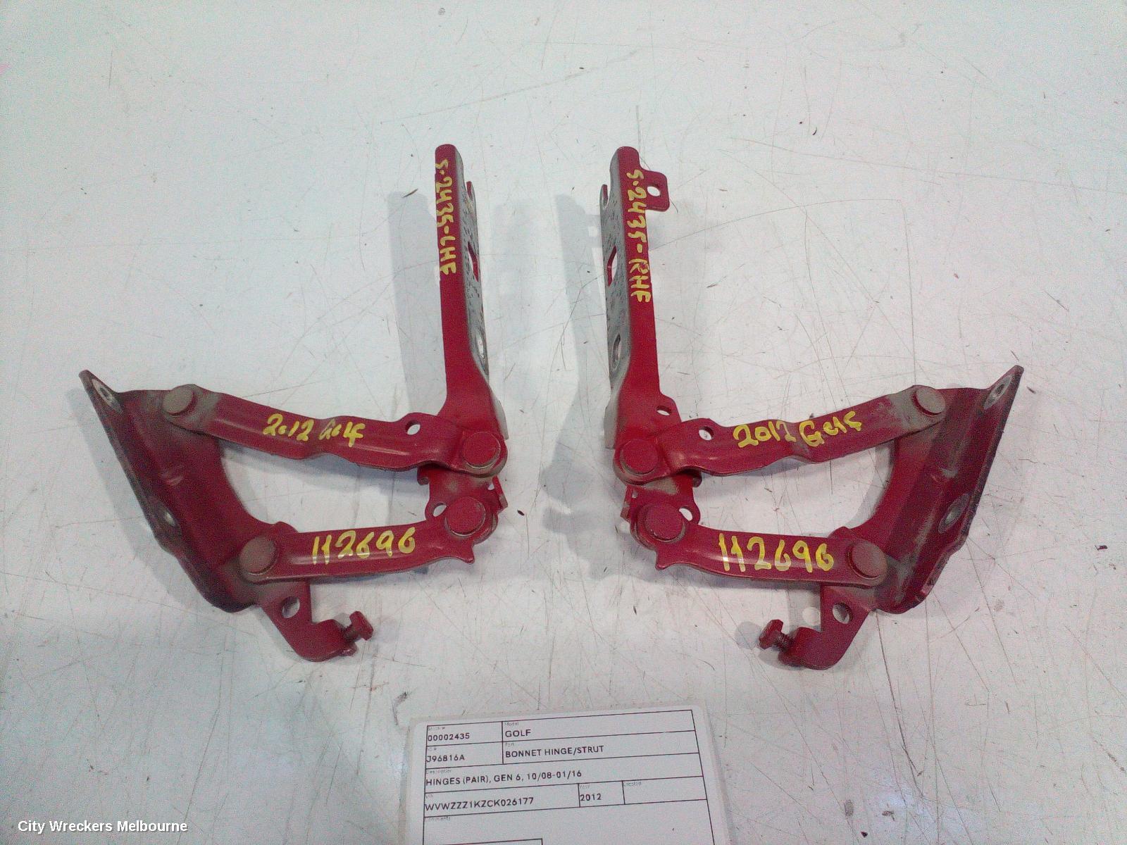 VOLKSWAGEN GOLF BONNET HINGE/STRUT, HINGES (PAIR), GEN 6, 10/2008 - 01/2016 - Image 1