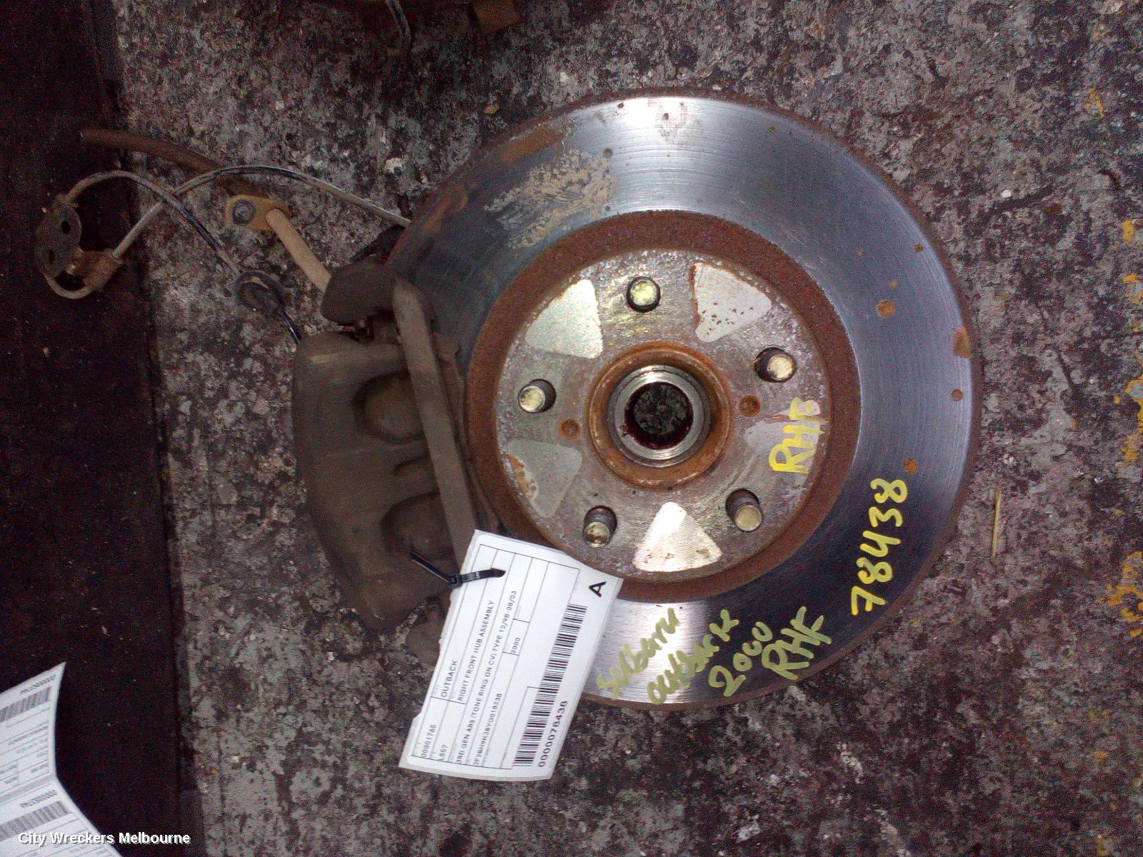SUBARU OUTBACK RIGHT FRONT HUB ASSEMBLY, 3RD GEN ABS (TONE RING ON CV) TYPE 12/1998 - 08/2003 - Image 1