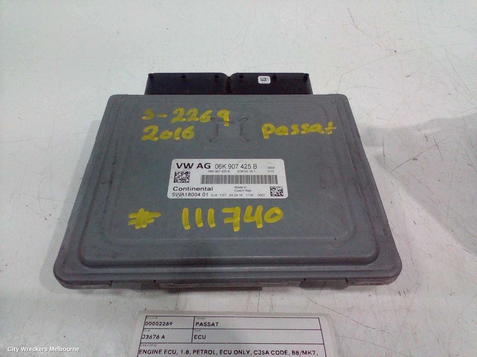 VOLKSWAGEN PASSAT ECU, ENGINE ECU, 1.8, PETROL, ECU ONLY, CJSA CODE, B8/MK7, 06/2015 - 10/2019 - Image 1