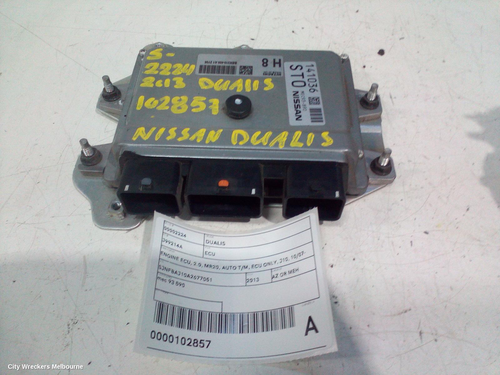 NISSAN DUALIS ECU, ENGINE ECU, 2.0, MR20, AUTO T/M, ECU ONLY, J10, 10/2007 - 05/2014 - Image 1