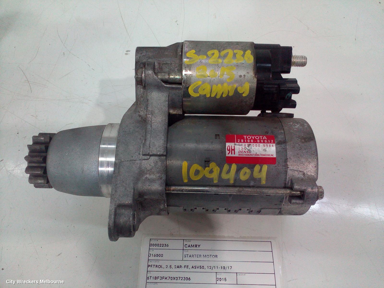 TOYOTA CAMRY STARTER, PETROL, 2.5, 2AR-FE, ASV50, 12/2011 - 10/2017 - Image 2