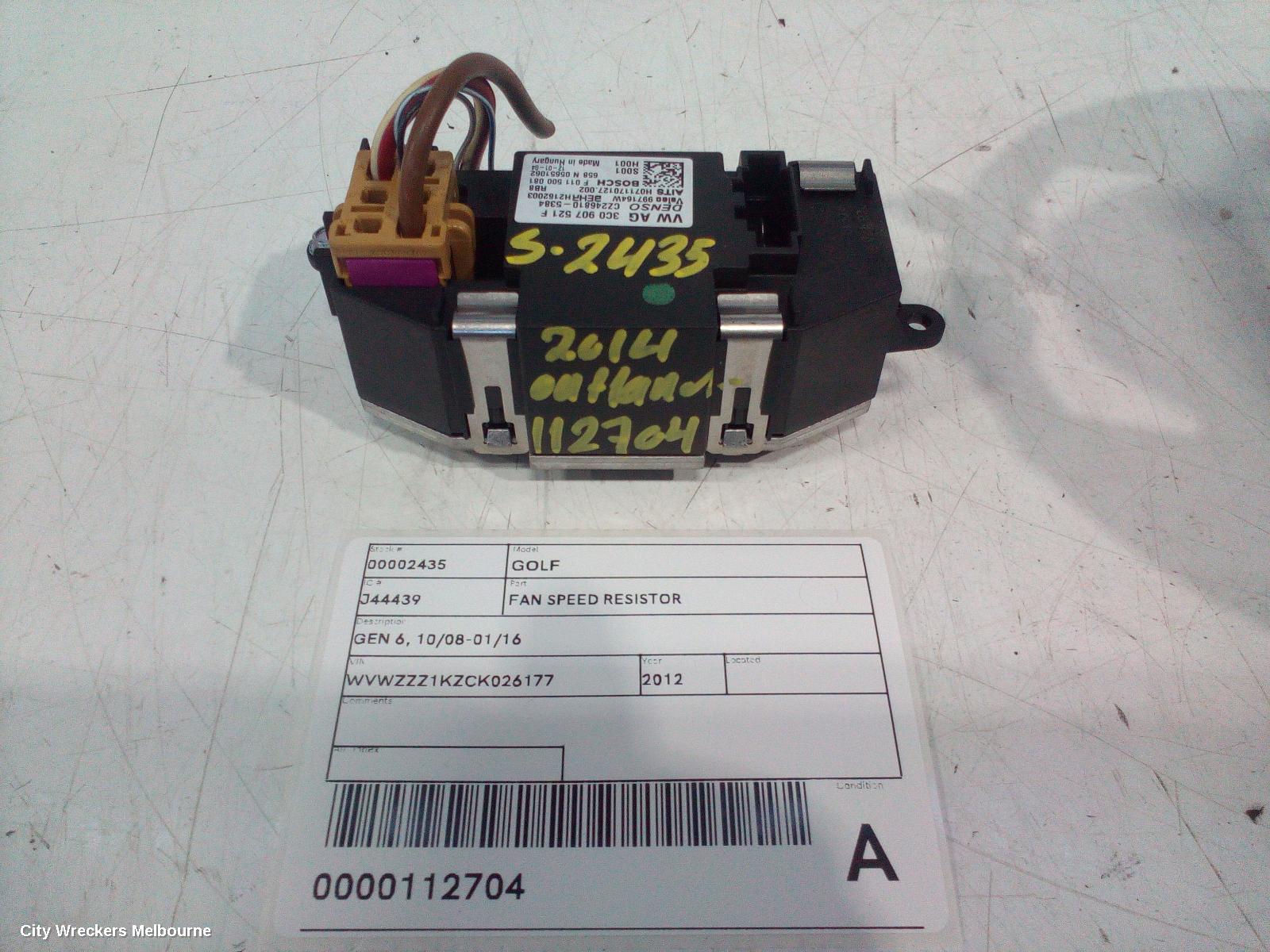 VOLKSWAGEN GOLF FAN SPEED RESISTOR, GEN 6, 10/2008 - 01/2016 - Image 1