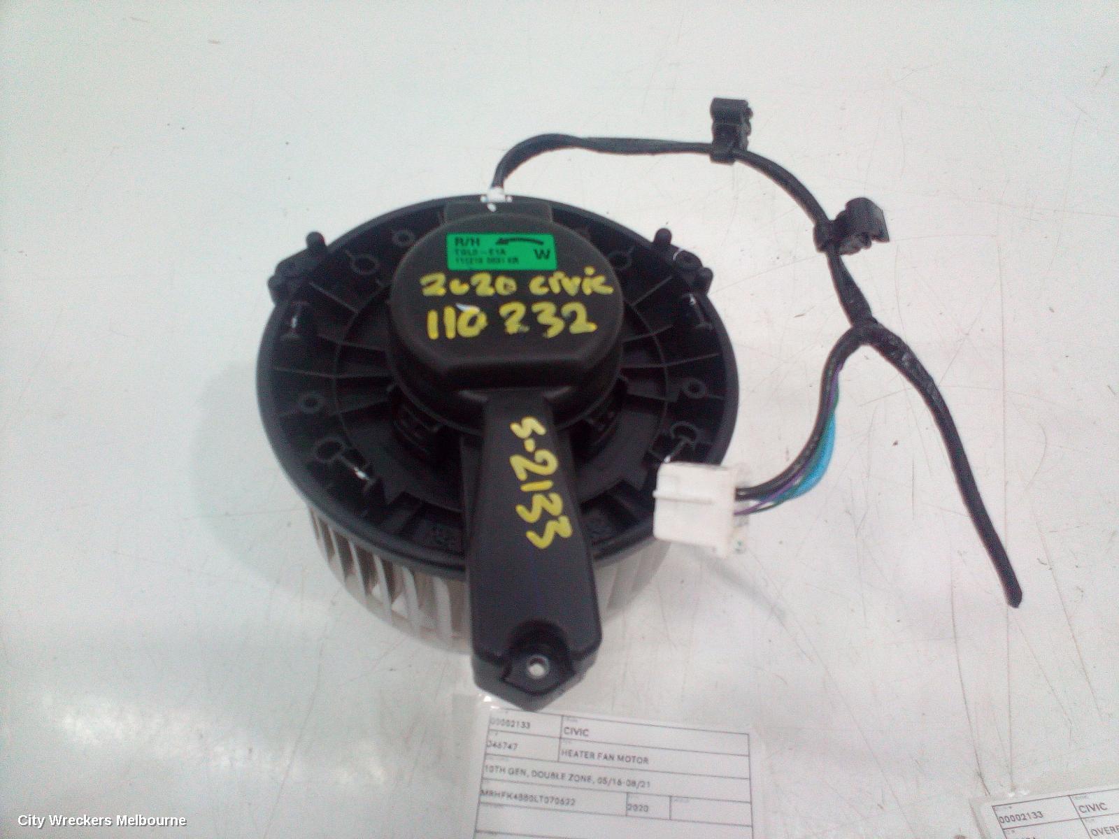 HONDA CIVIC HEATER FAN MOTOR, 10TH GEN, DOUBLE ZONE, 05/2016 - 08/2021 - Image 1
