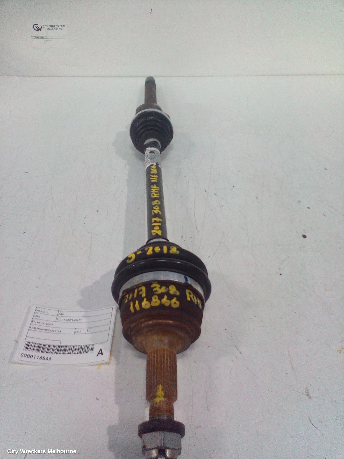 PEUGEOT 308 RIGHT DRIVESHAFT, T9, 10/2014 - 05/2021 - Image 1