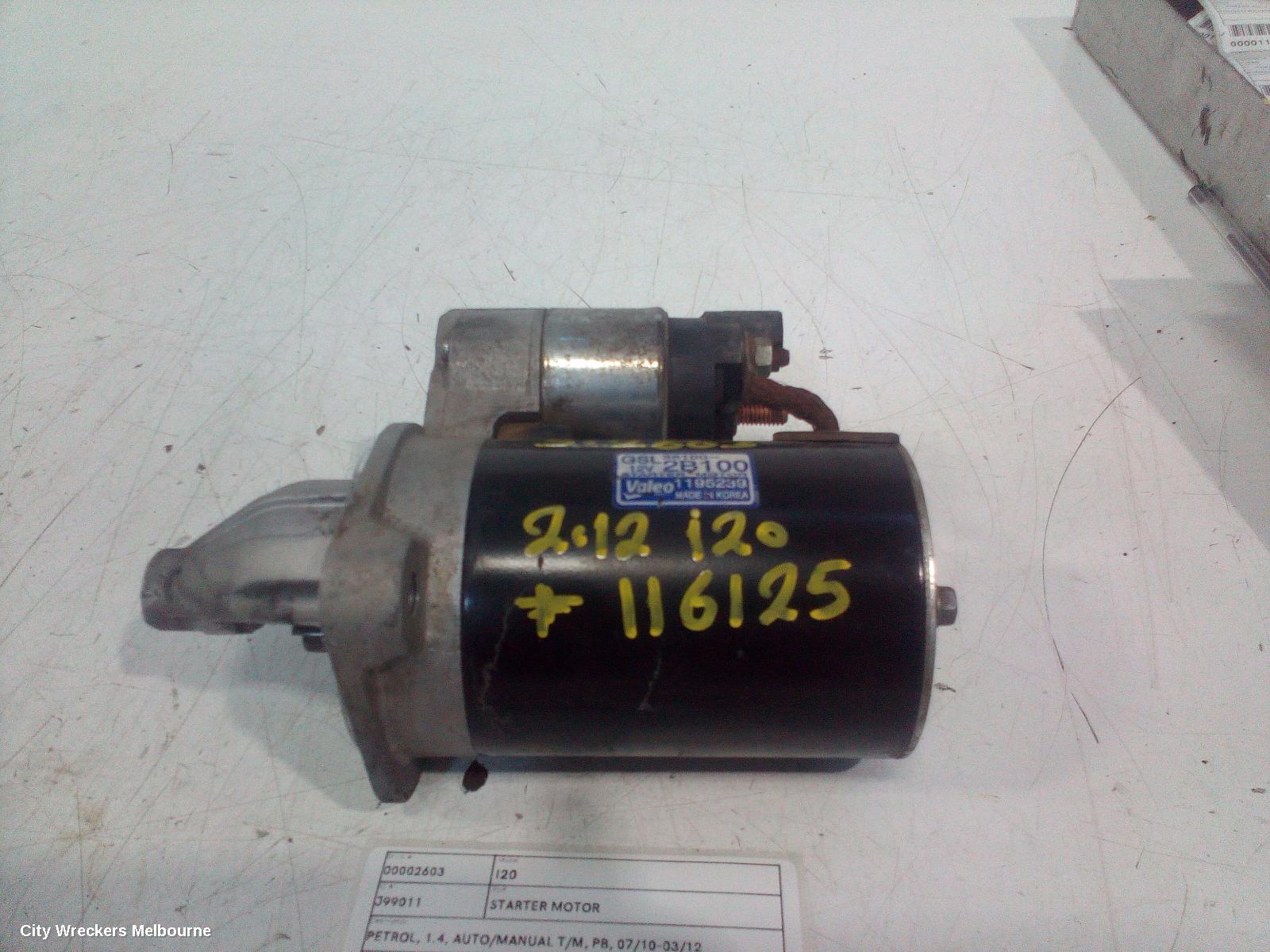 HYUNDAI I20 STARTER, PETROL, 1.4, AUTO/MANUAL T/M, PB, 07/2010 - 03/2012 - Image 2