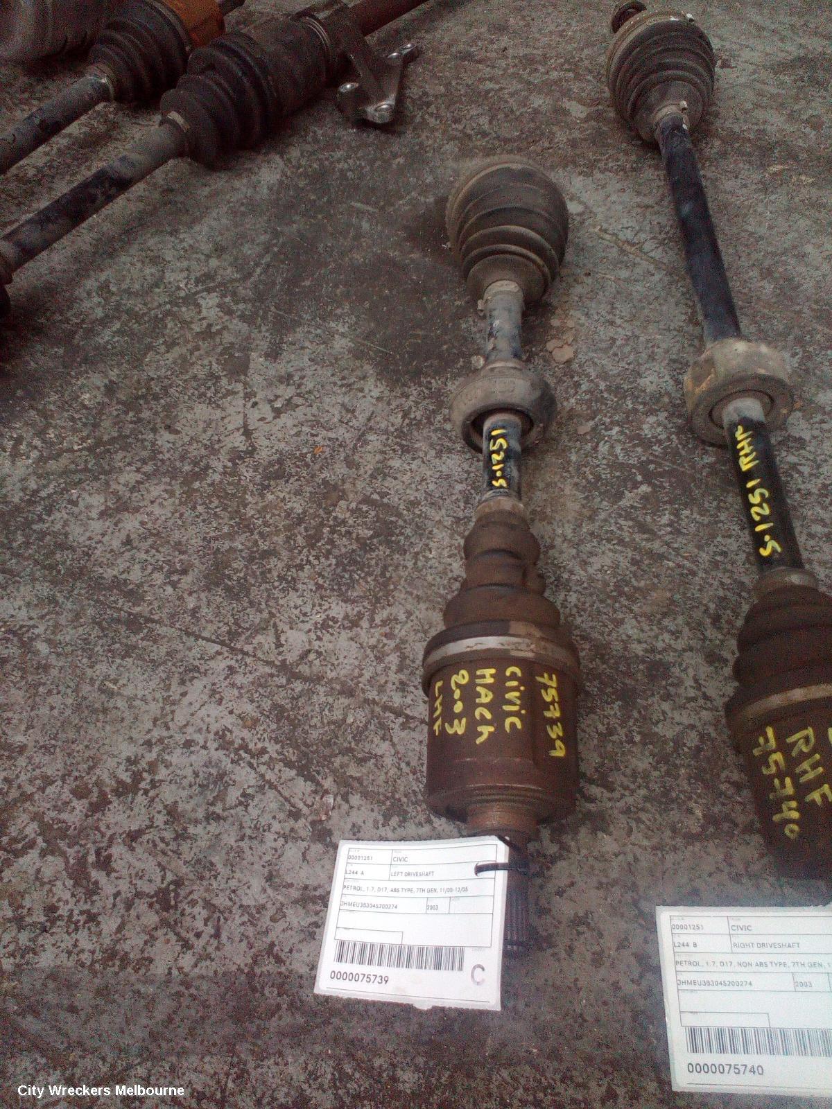HONDA CIVIC LEFT DRIVESHAFT, PETROL, 1.7, D17, ABS TYPE, 7TH GEN, 11/2000 - 12/2005 - Image 1