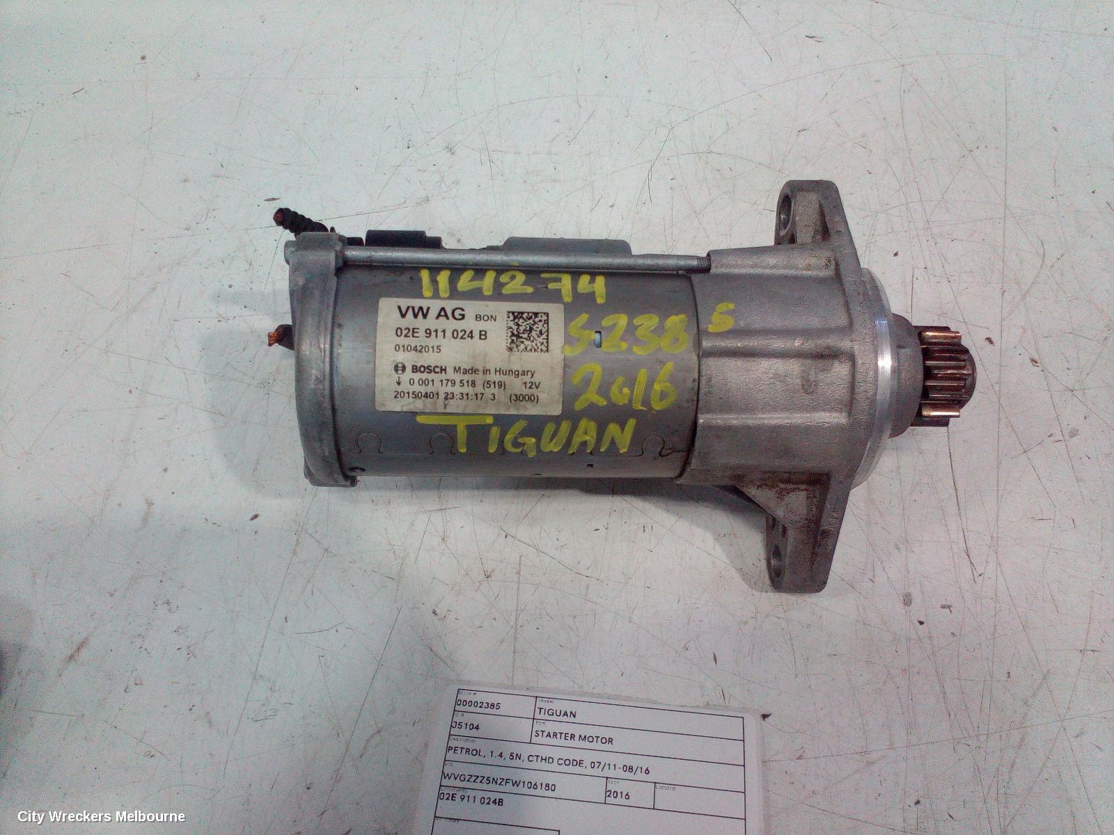 VOLKSWAGEN TIGUAN STARTER, PETROL, 1.4, 5N, CTHD CODE, 07/2011 - 08/2016 - Image 1