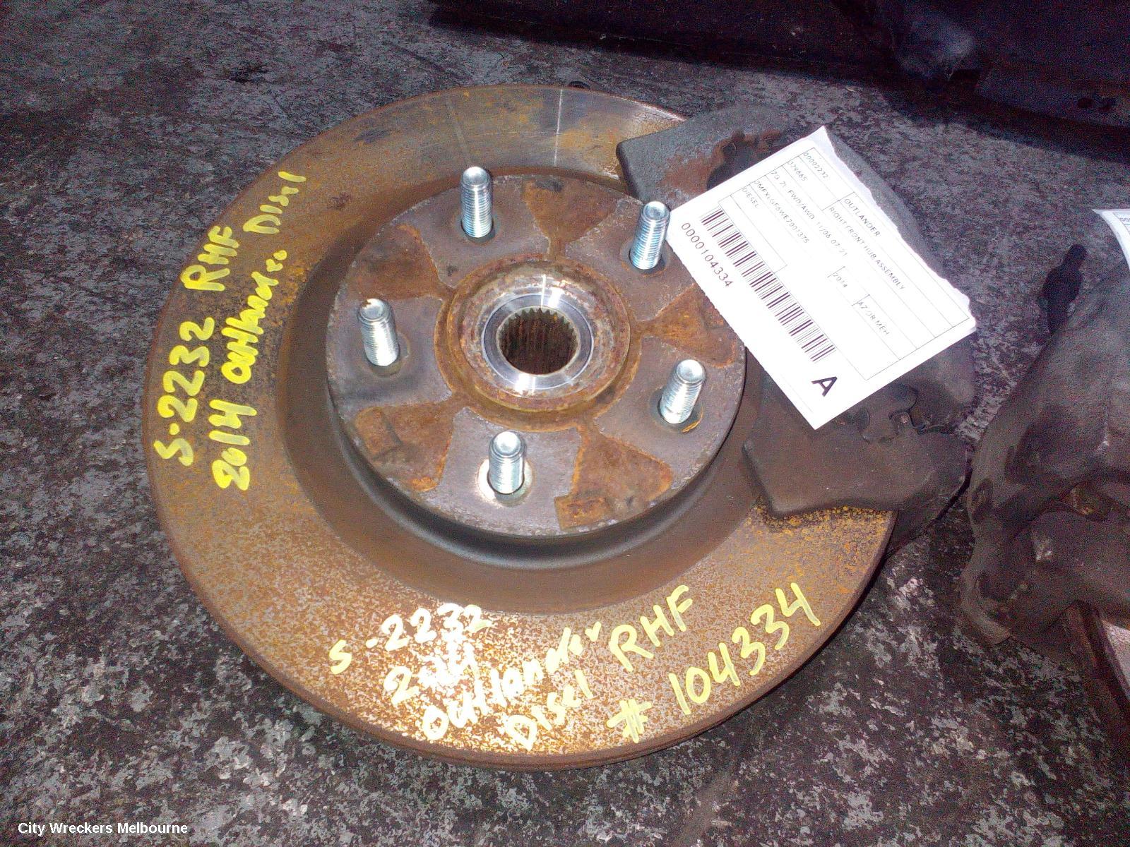 MITSUBISHI OUTLANDER RIGHT FRONT HUB ASSEMBLY, ZG-ZL, FWD/AWD, 11/2006 - 07/2021 - Image 1