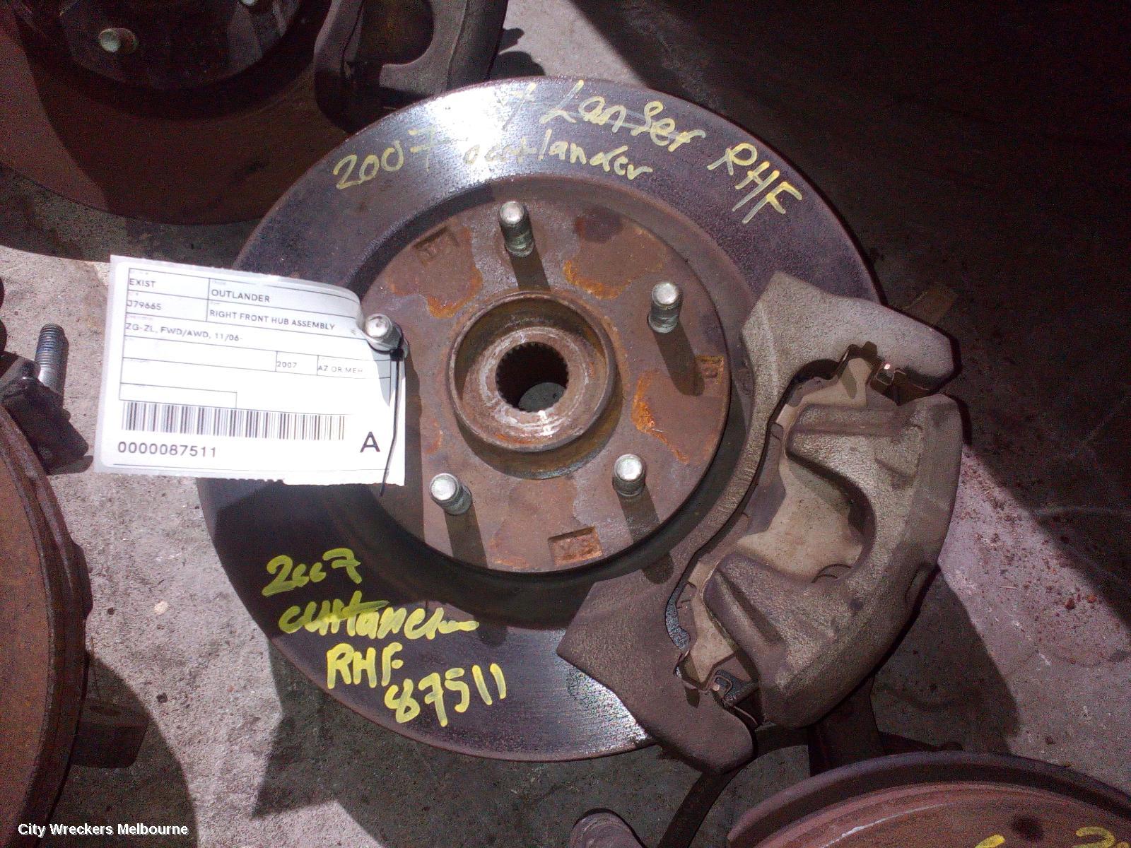 MITSUBISHI OUTLANDER RIGHT FRONT HUB ASSEMBLY, ZG-ZL, FWD/AWD, 11/2006 ONWARDS - Image 1