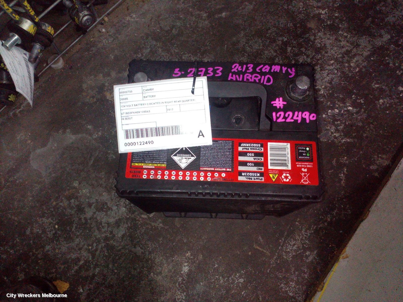 TOYOTA CAMRY BATTERY, 12V VOLT BATTERY (LOCATED IN RIGHT REAR QUARTER), ASV50/AVV50, 11/2011 - 10/2017 - Image 1