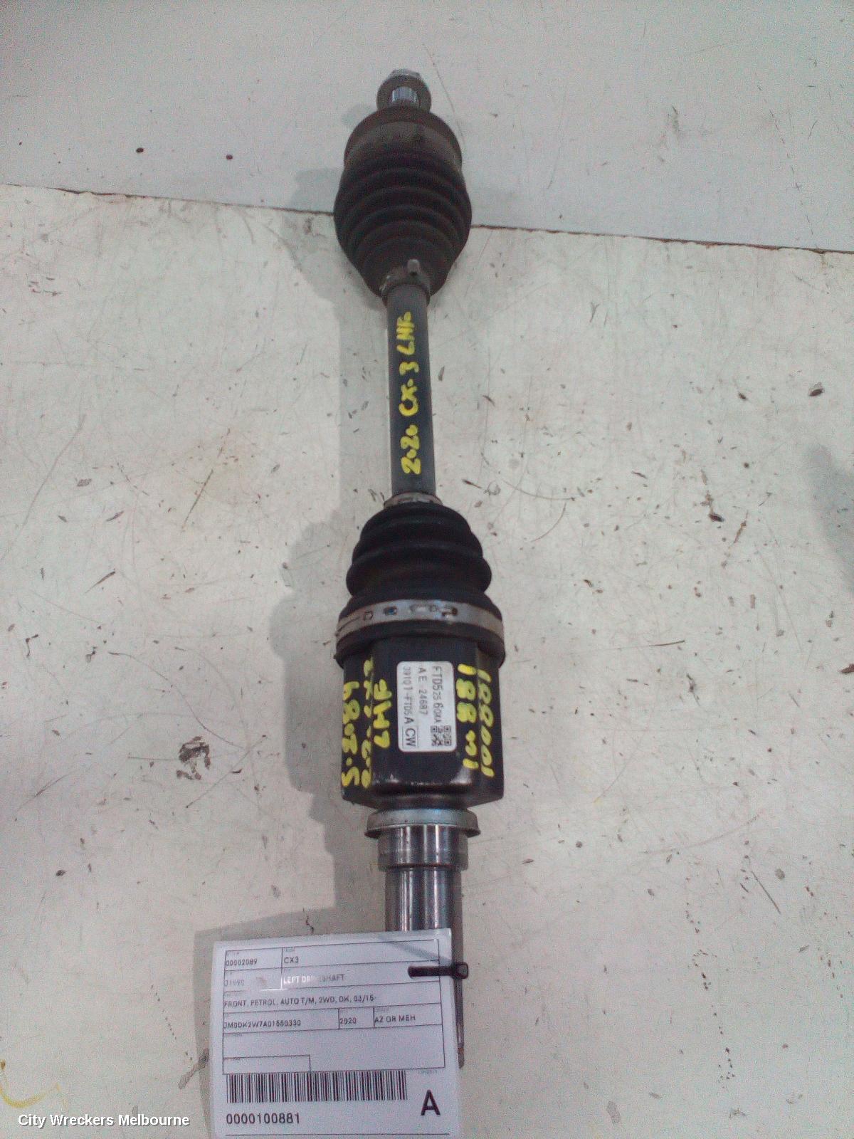 MAZDA CX3 LEFT DRIVESHAFT, FRONT, PETROL, AUTO T/M, 2WD, DK, 03/2015 ONWARDS - Image 3