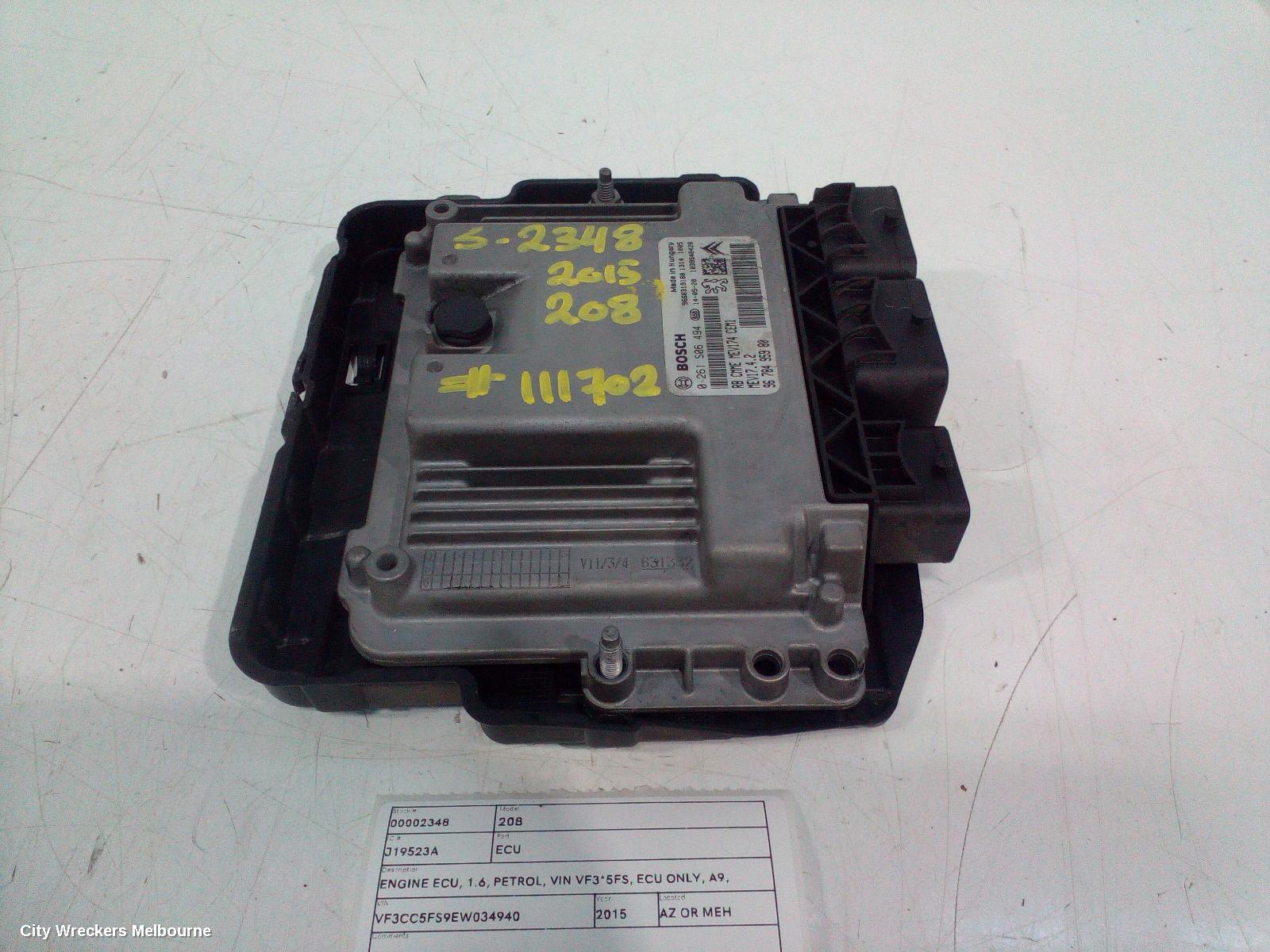 PEUGEOT 208 ECU, ENGINE ECU, 1.6, PETROL, VIN VF3*5FS, ECU ONLY, A9, 10/2012 - 05/2015 - Image 1