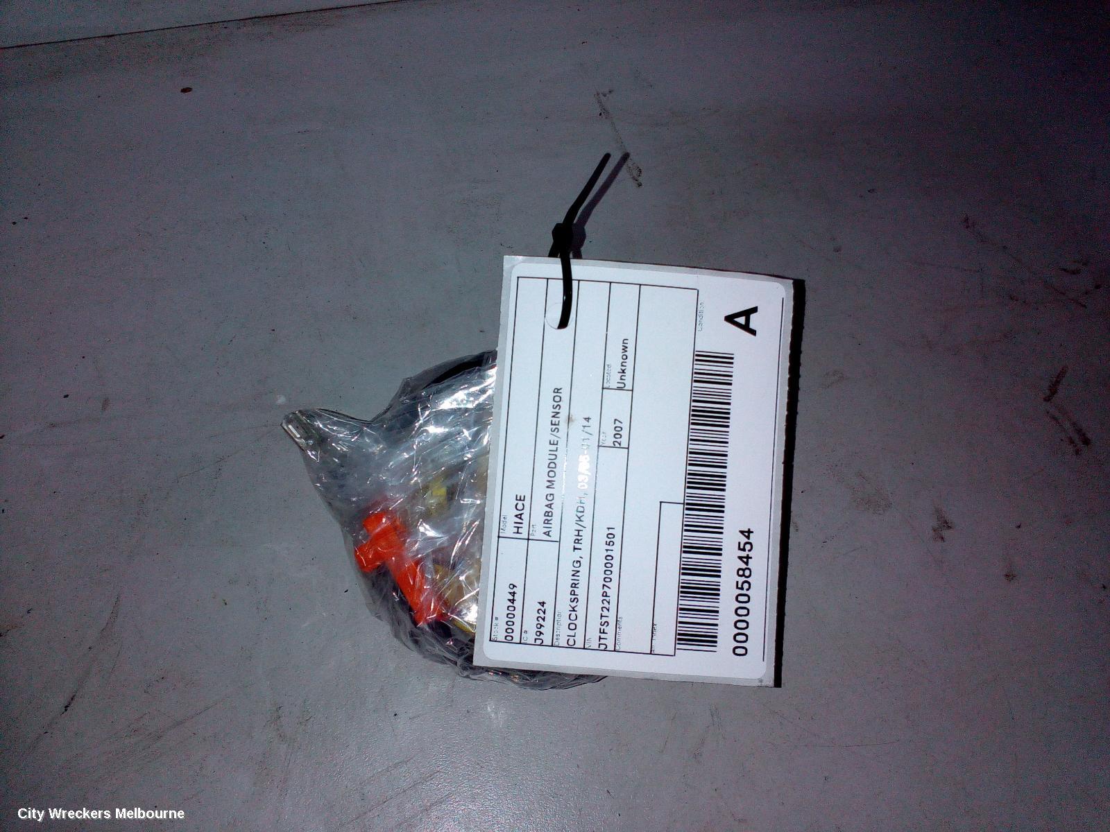 TOYOTA HIACE AIRBAG MODULE/SENSOR, CLOCKSPRING, TRH/KDH, 03/2005 - 01/2014 - Image 3