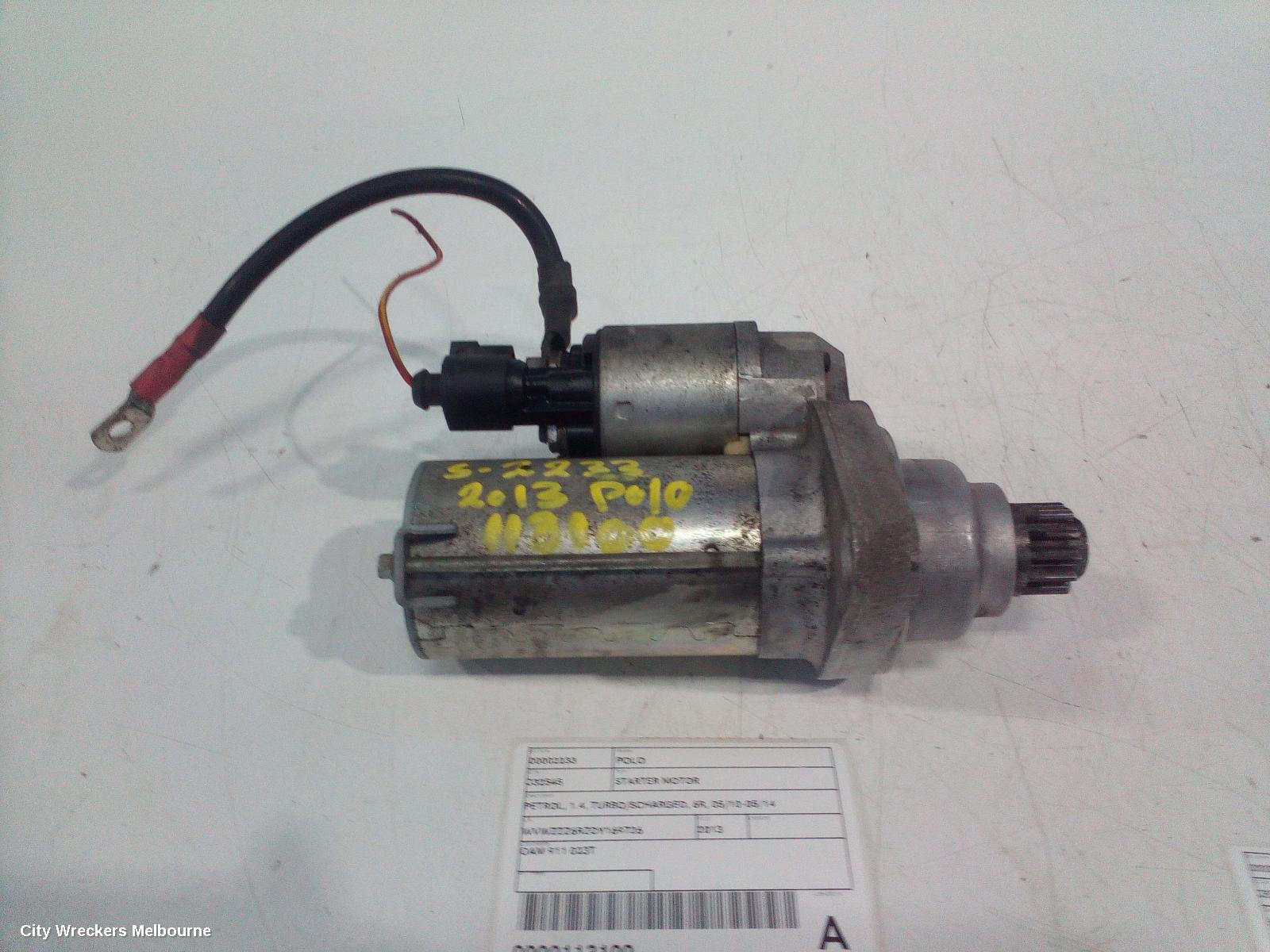 VOLKSWAGEN POLO STARTER, PETROL, 1.4, TURBO/SCHARGED, 6R, 05/2010 - 05/2014 - Image 1