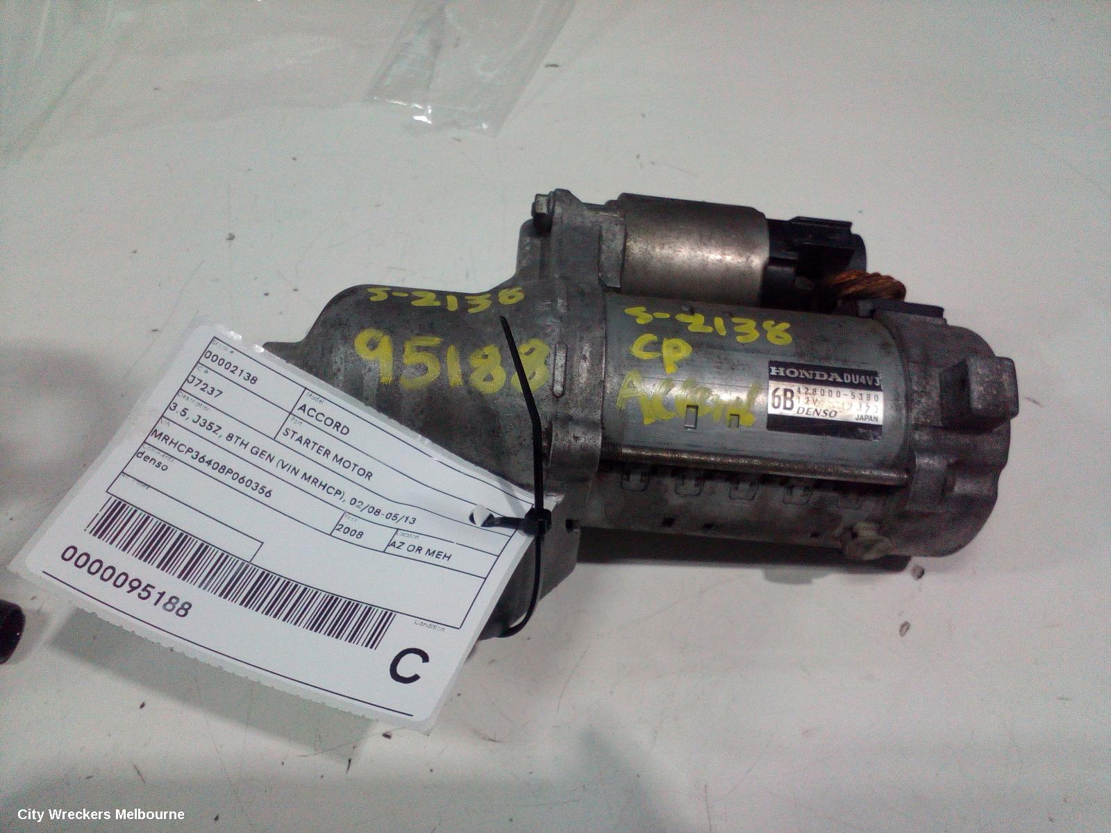 HONDA ACCORD STARTER, 3.5, J35Z, 8TH GEN (VIN MRHCP), 02/2008 - 05/2013 - Image 3
