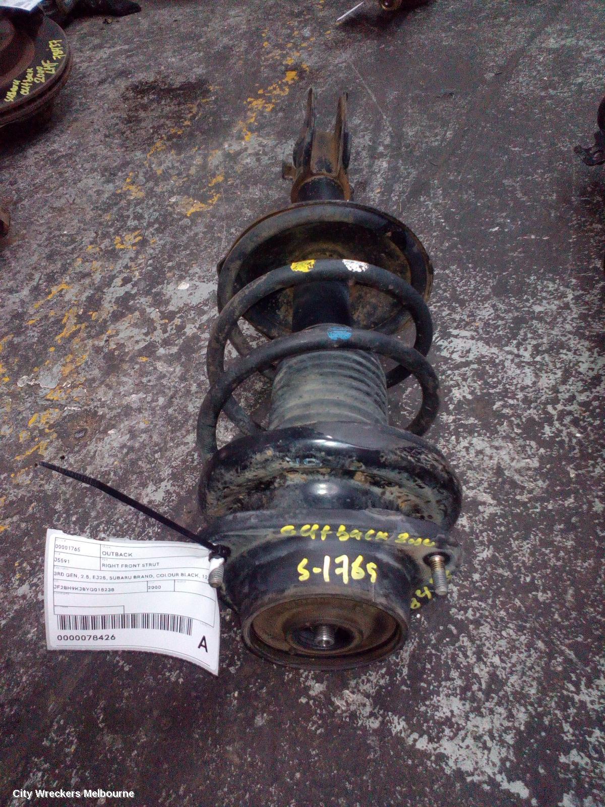 SUBARU OUTBACK RIGHT FRONT STRUT, 3RD GEN, 2.5, EJ25, SUBARU BRAND, COLOUR BLACK, 12/1998 - 08/2003 - Image 1
