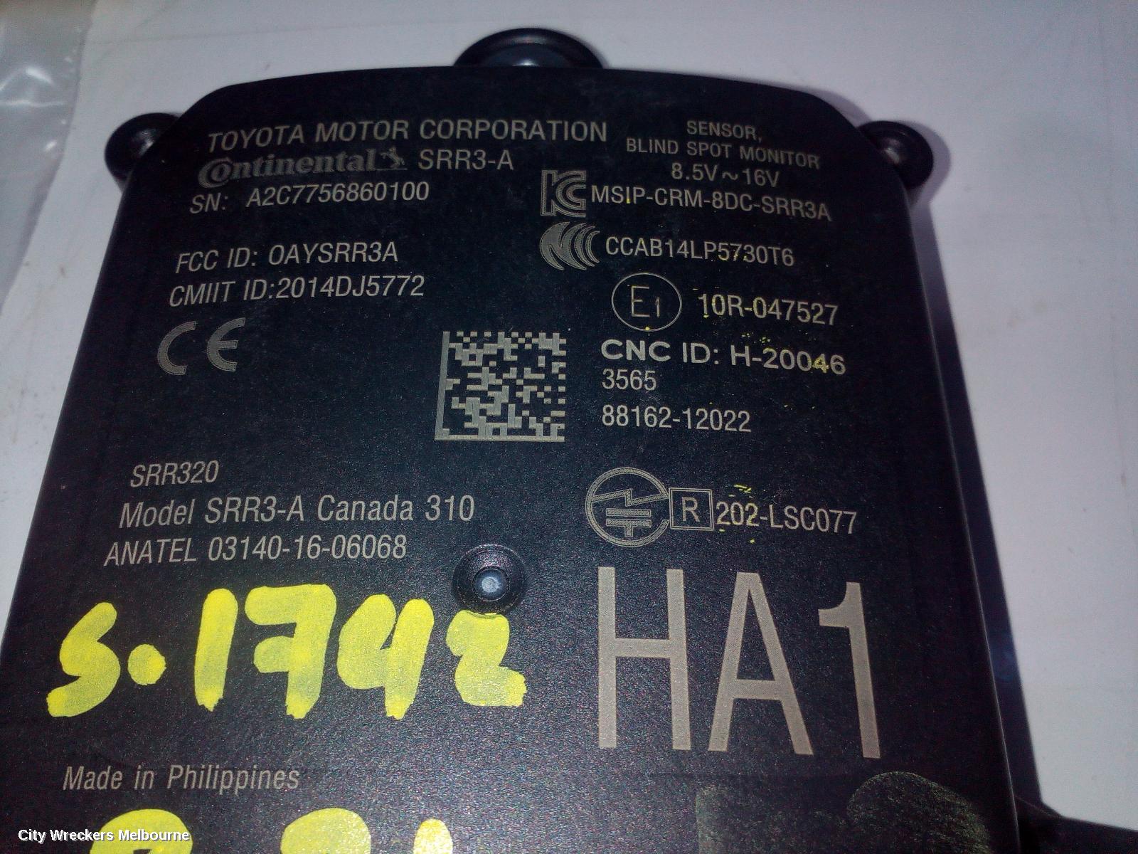 TOYOTA COROLLA, E210, 07/2018 ONWARDS, RHR BLIND SPOT MONITOR SENSOR MODULE A2C7756860100: 106691 - Image 3