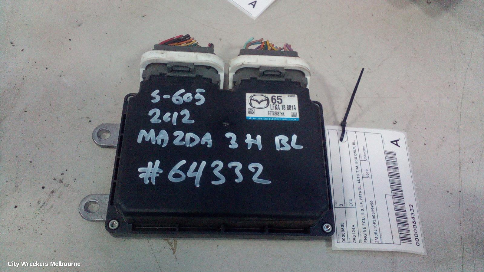 MAZDA 3 ECU, ENGINE ECU, 2.0, LF, PETROL, AUTO T/M, ECU ONLY, BL, 09/2011 - 10/2013 - Image 2