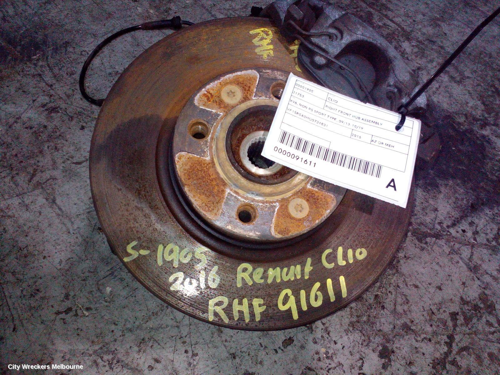 RENAULT CLIO RIGHT FRONT HUB ASSEMBLY, X98, NON RS SPORT TYPE, 09/2013 - 10/2019 - Image 1
