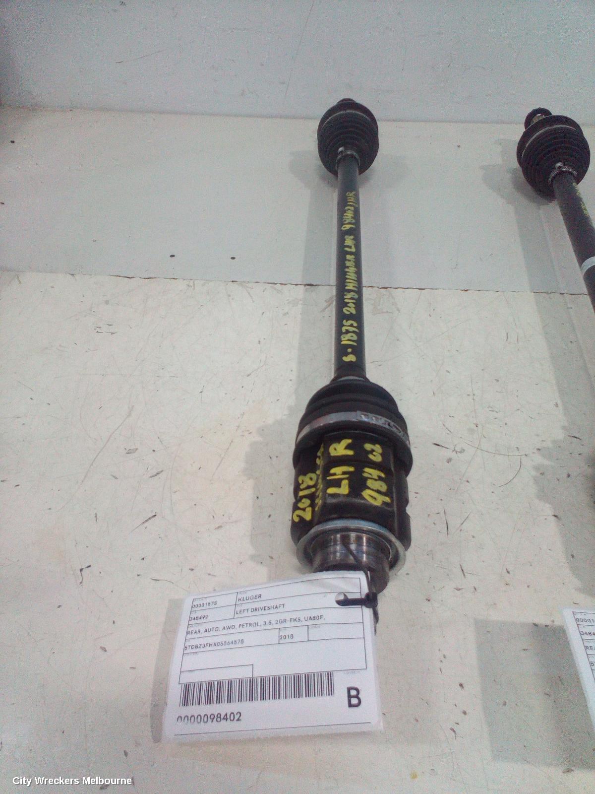 TOYOTA KLUGER LEFT DRIVESHAFT, REAR, AUTO, AWD, PETROL, 3.5, 2GR-FKS, UA80F, GSU50/GSU55, 11/2016 - 02/2021 - Image 1