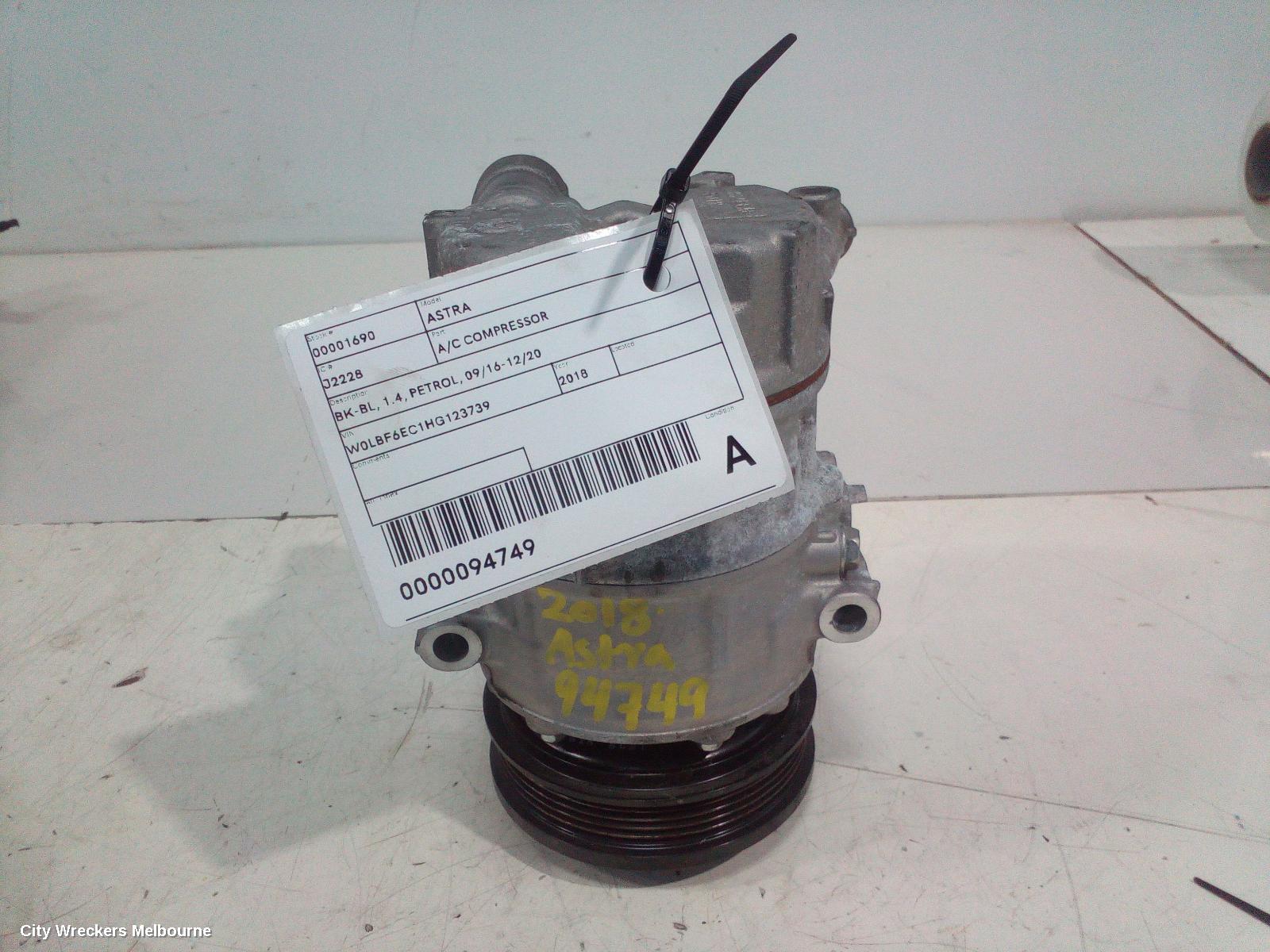 HOLDEN ASTRA A/C COMPRESSOR, BK-BL, 1.4, PETROL, 09/2016 - 12/2020 - Image 1