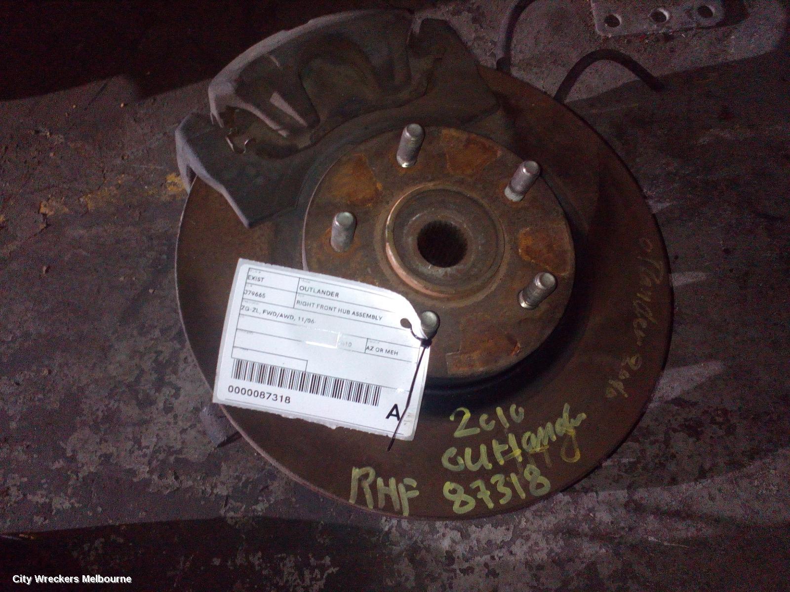 MITSUBISHI OUTLANDER RIGHT FRONT HUB ASSEMBLY, ZG-ZL, FWD/AWD, 11/2006 ONWARDS - Image 1