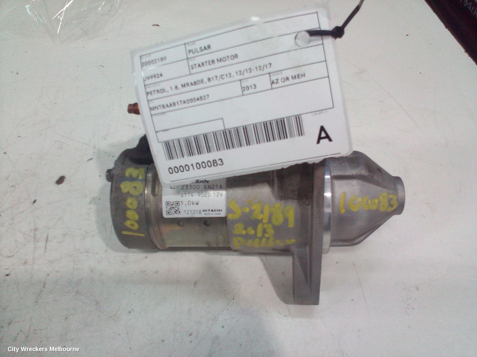 NISSAN PULSAR STARTER, PETROL, 1.8, MRA8DE, B17/C12, 12/2012 - 12/2017 - Image 1